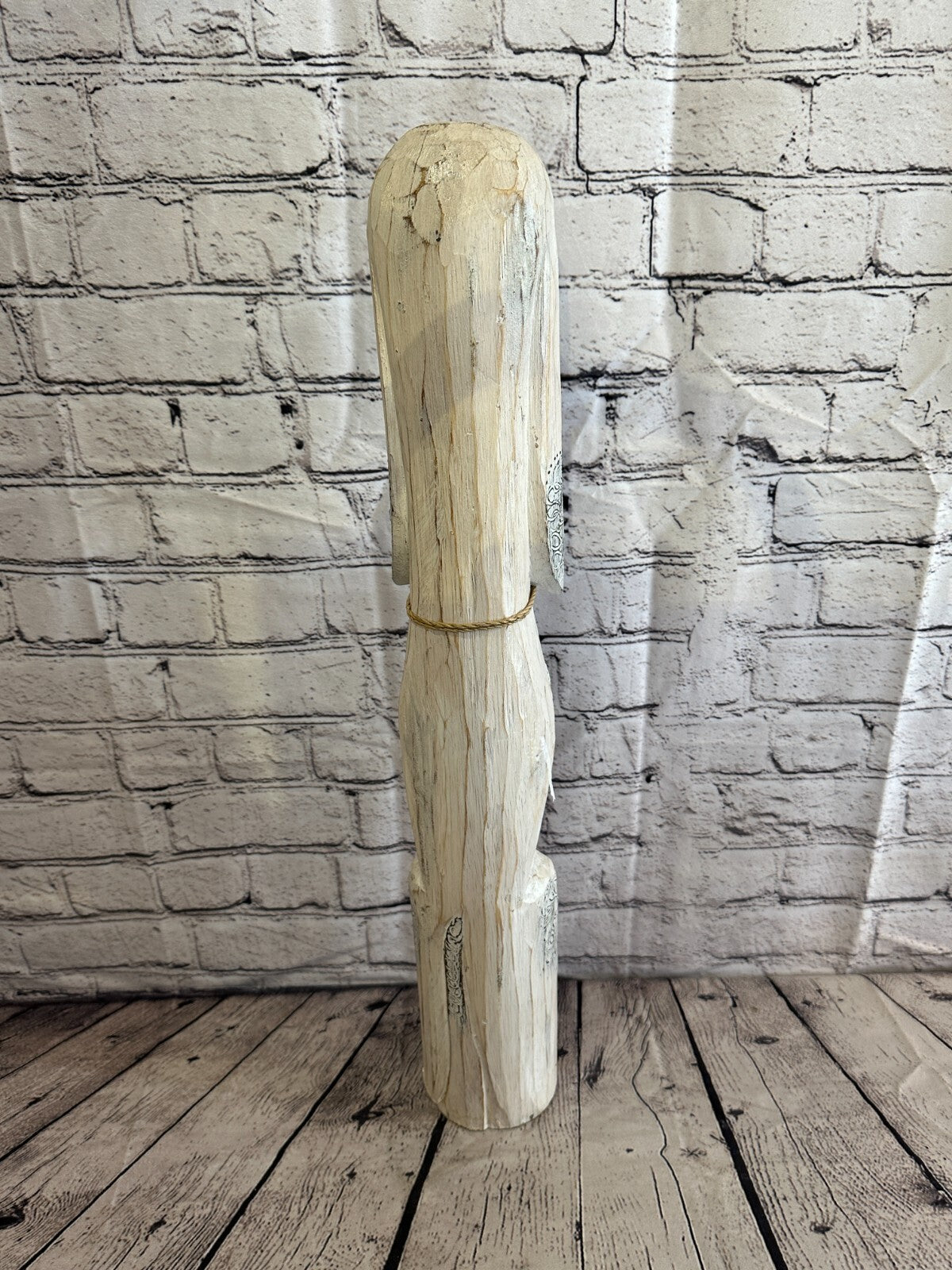 60cm White Flower Wooden Shabby Dog Statue Ornament Fair Trade Handcarved