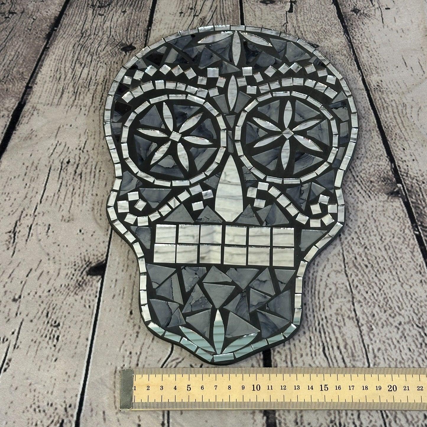 Black Grey Skull Mosaic Tile Wall Mirror 30cm x 20cm 12 Inches Handmade New