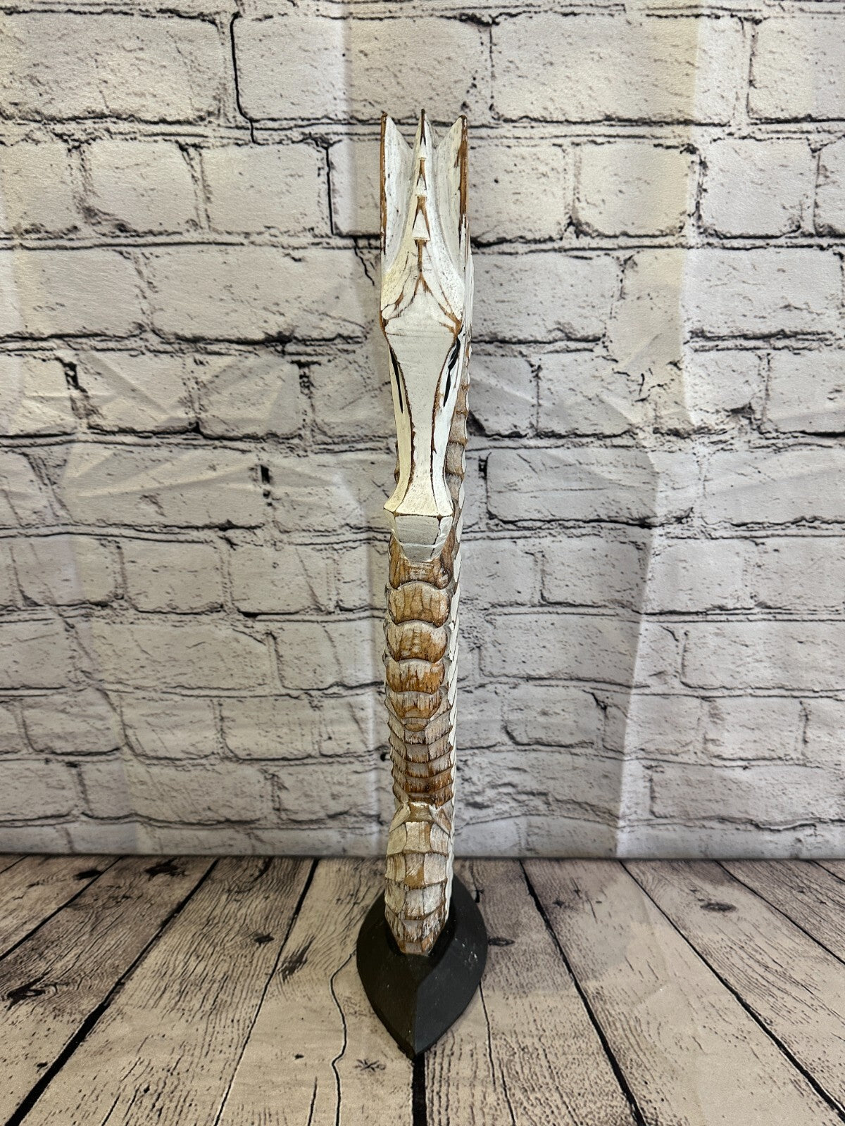50cm White Brown Wooden Shabby Seahorse Statue Ornament Fair Trade Handcarved