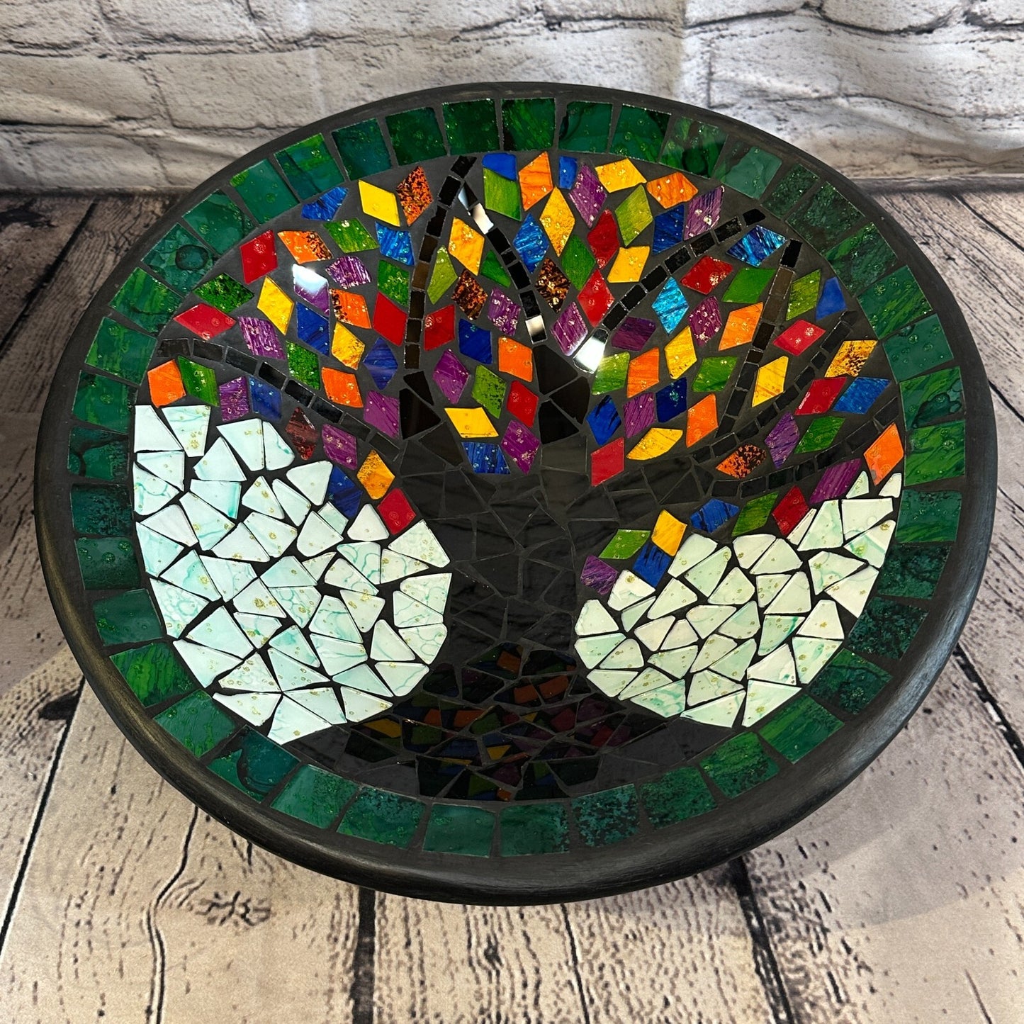 35cm Rainbow Tree Of Life Round Mosaic Handmade Ceramic Glass Tile Bowl Fruit