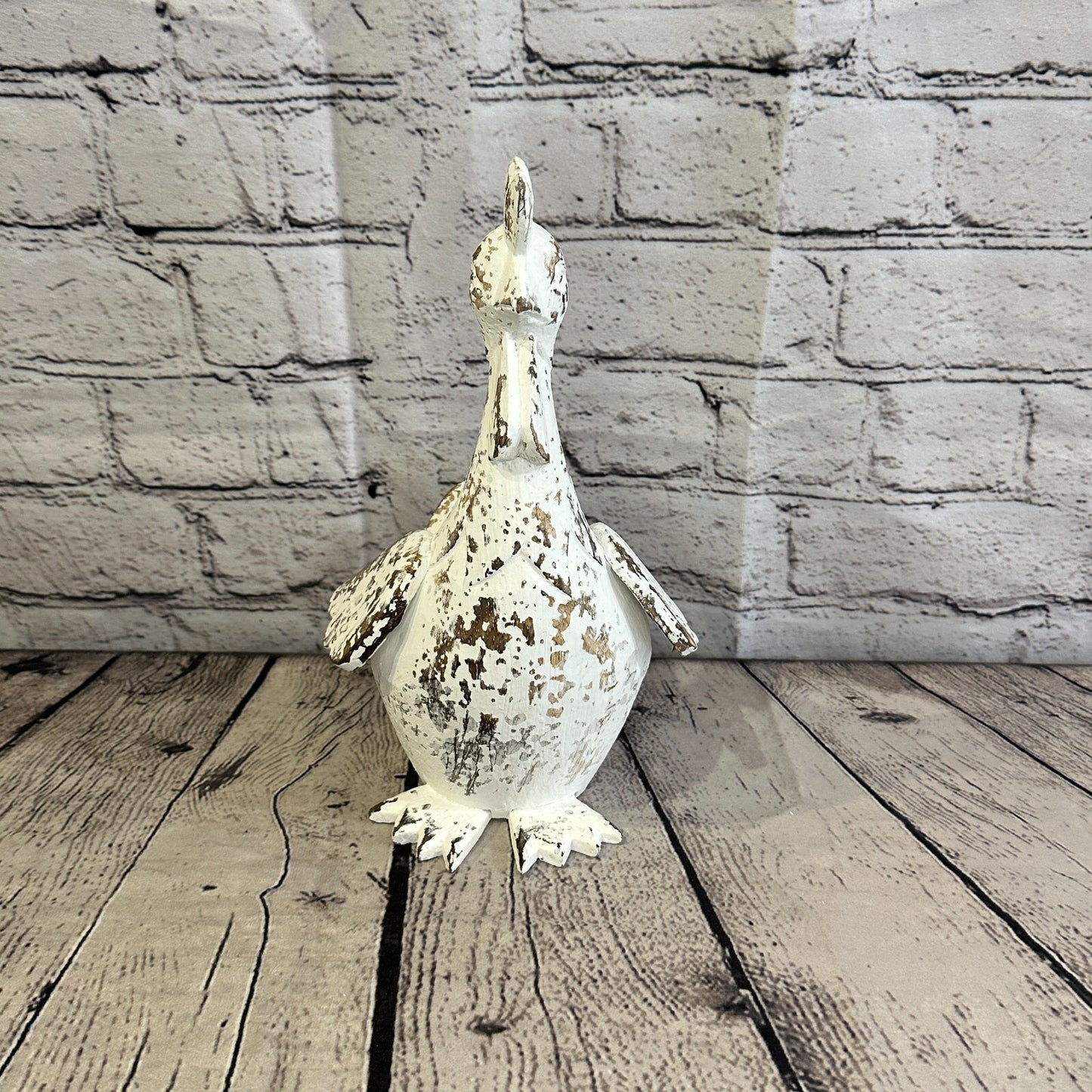 25cm x 12cm White Shabby Wooden Rooster Cockerel Retro Collectable Hand Carved