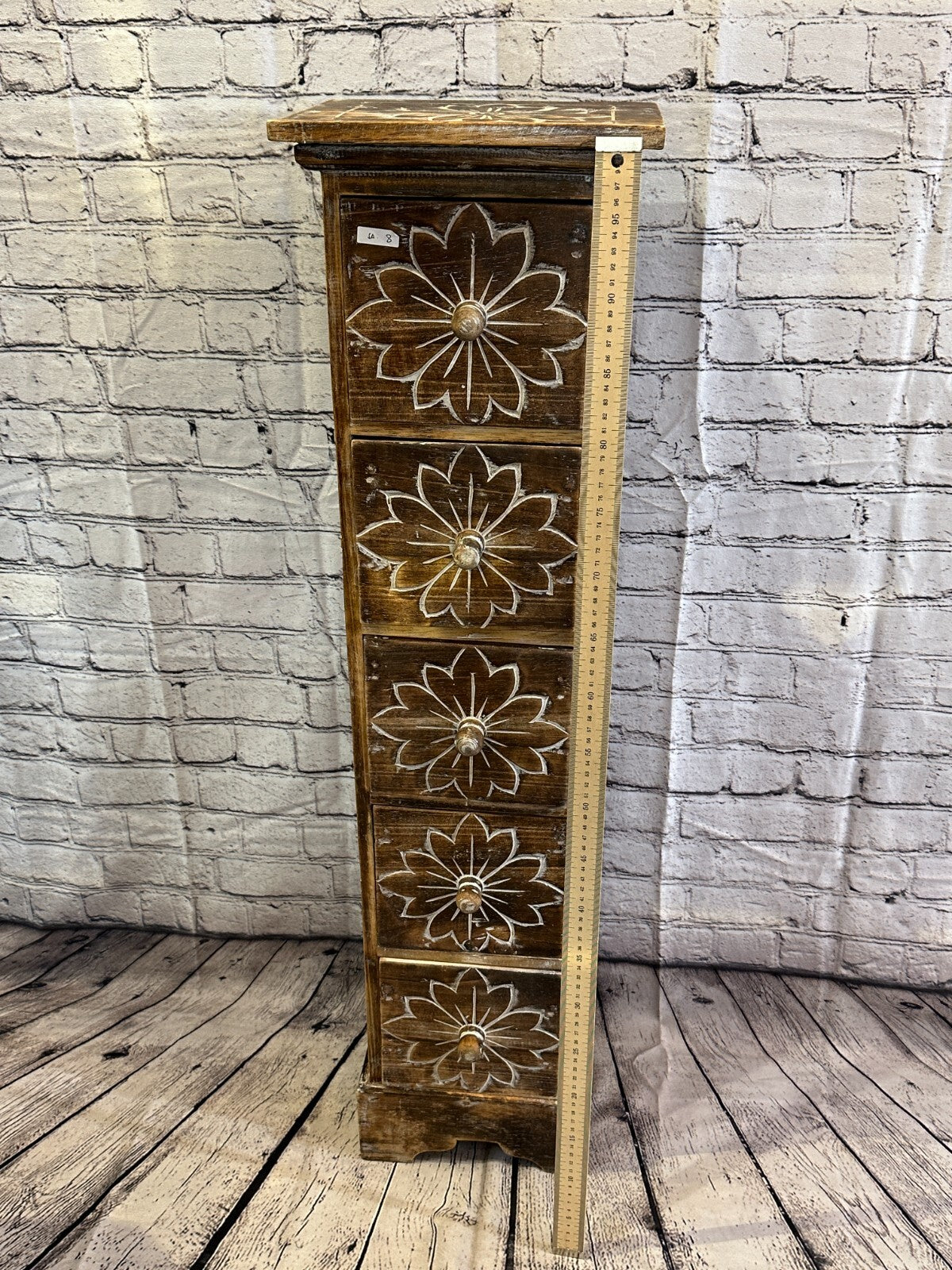 100cm x 25cm Brown 5 Draw Wooden Side Cabinet Living Hallway Storage Furniture
