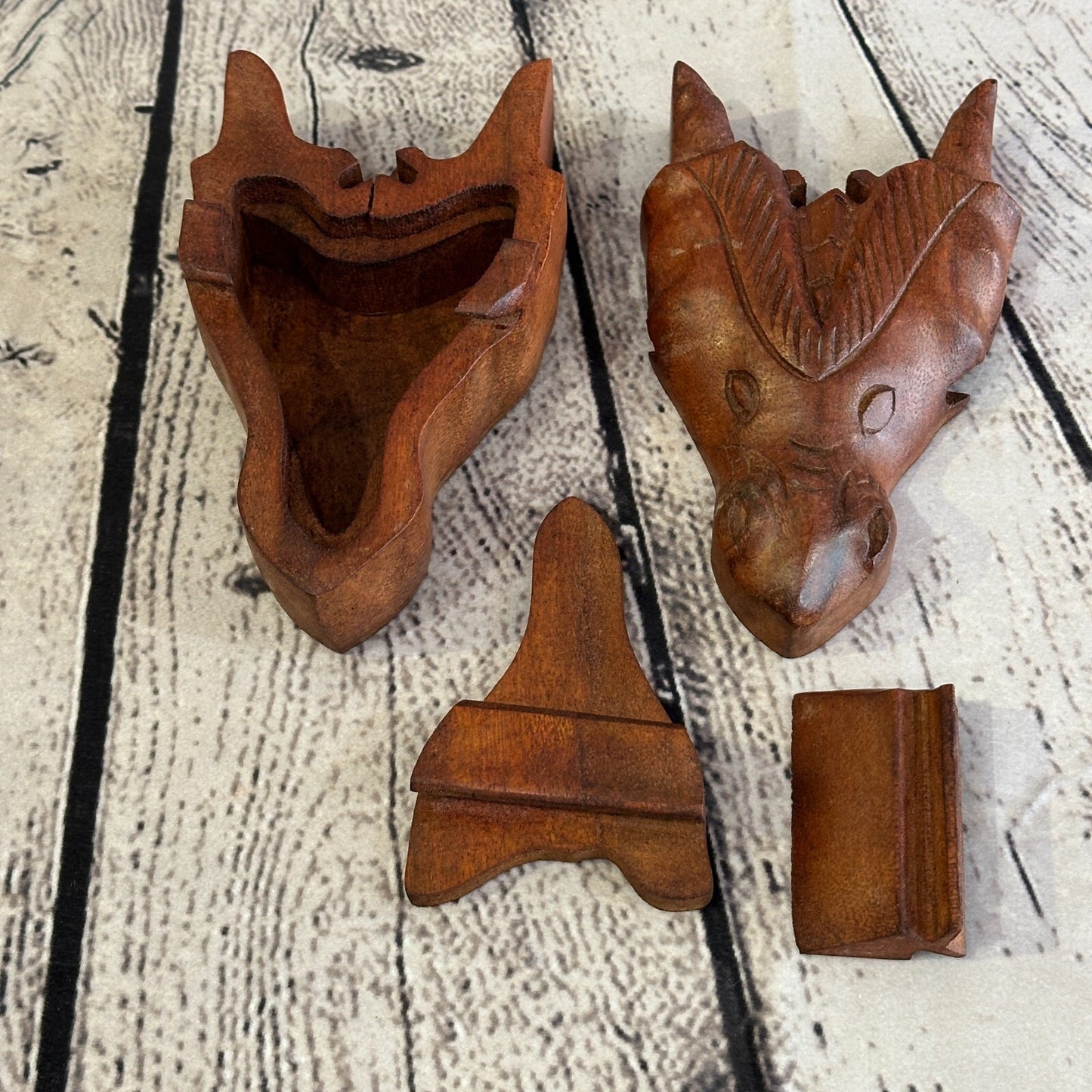 Carved Dragon Head 4 Bit Wooden Puzzle Box Secret Box Magic Trinket Handmade
