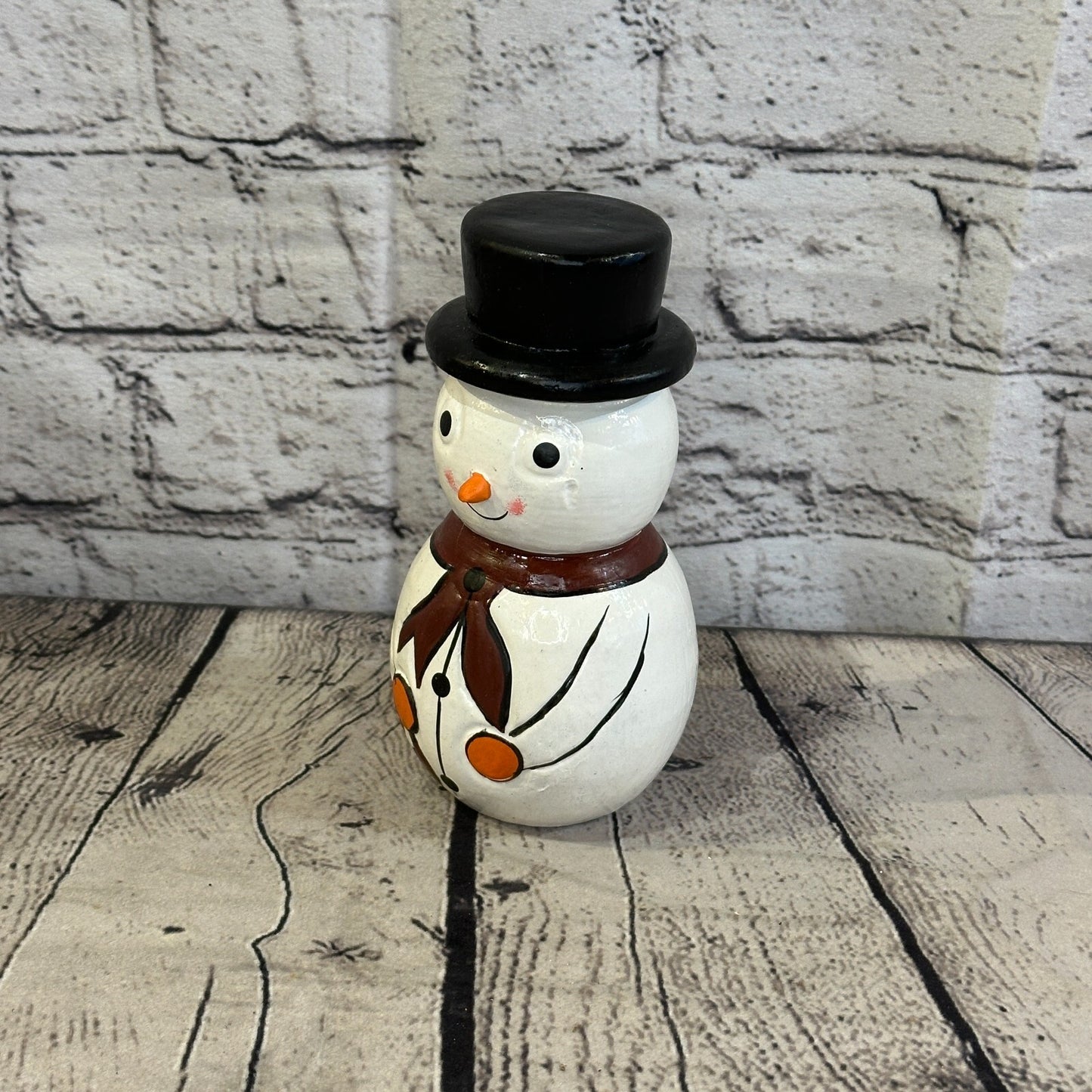 15cm x 8cm Black Top Hat Snowman Handcrafted Wood Xmas Christmas Ornament