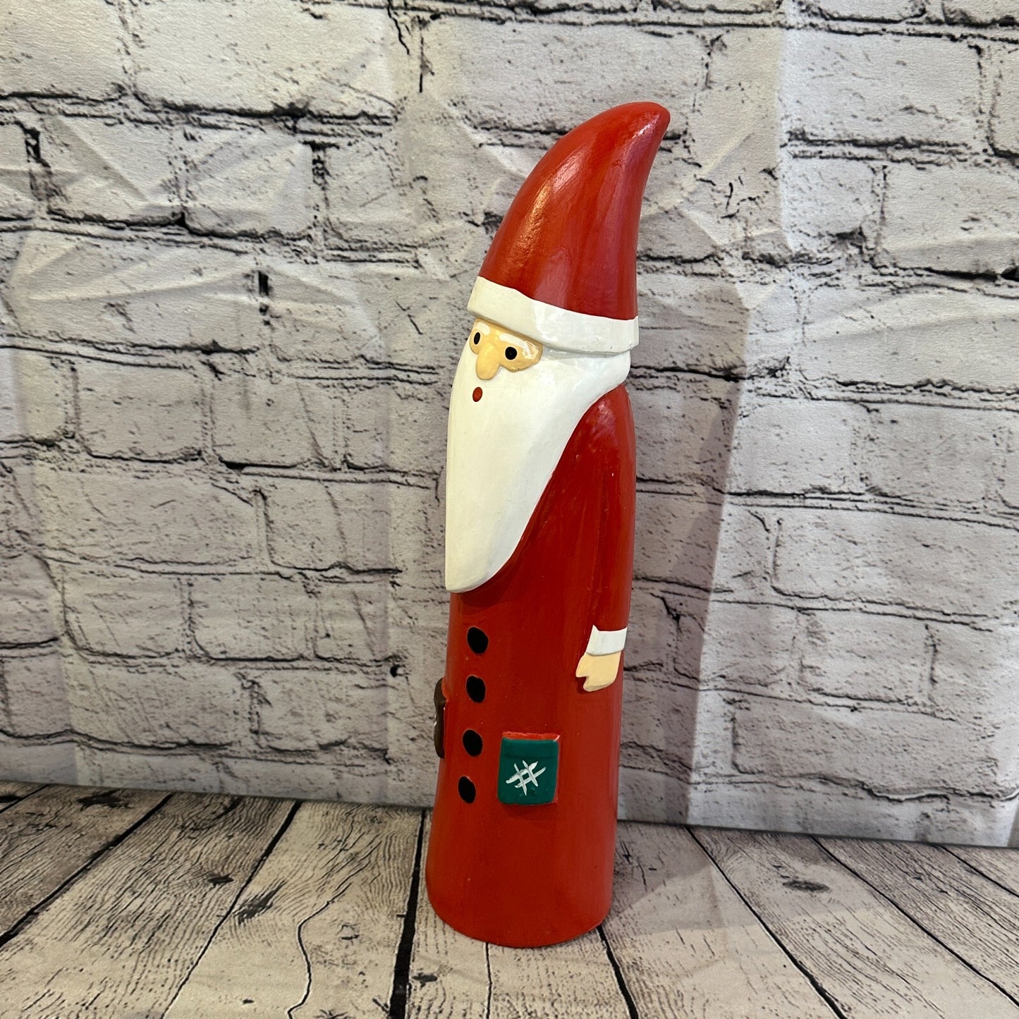 40cm x 8cm Red Pointy Hat Santa Claus Handcrafted Wood Xmas Christmas Ornament