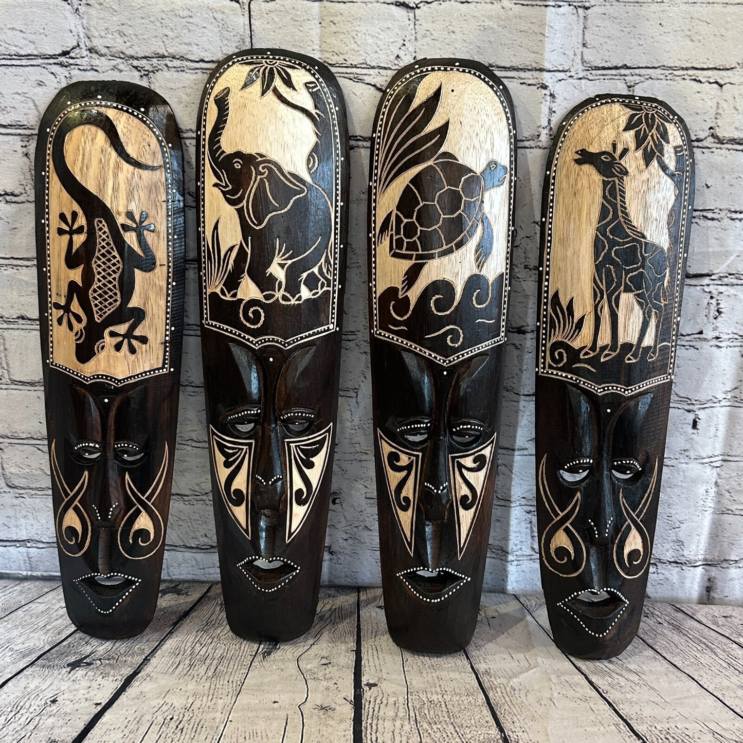 50cm Gecko Mask Carved Wooden Brown Work Painted Ethnic Tribal Tiki Wall Art