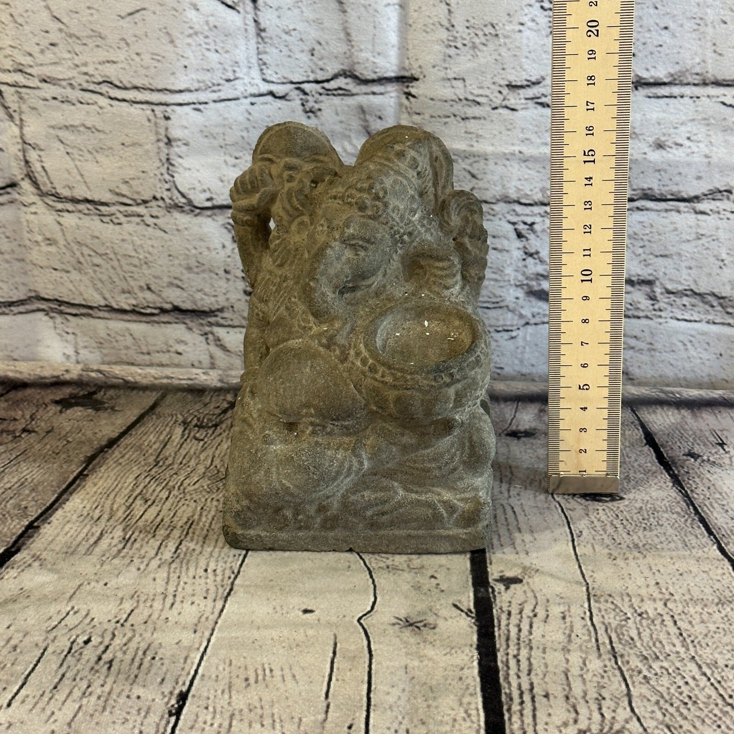 Ganasha Candle Stone Garden 18cm Ornament Outdoor Indoor Statue Hindu