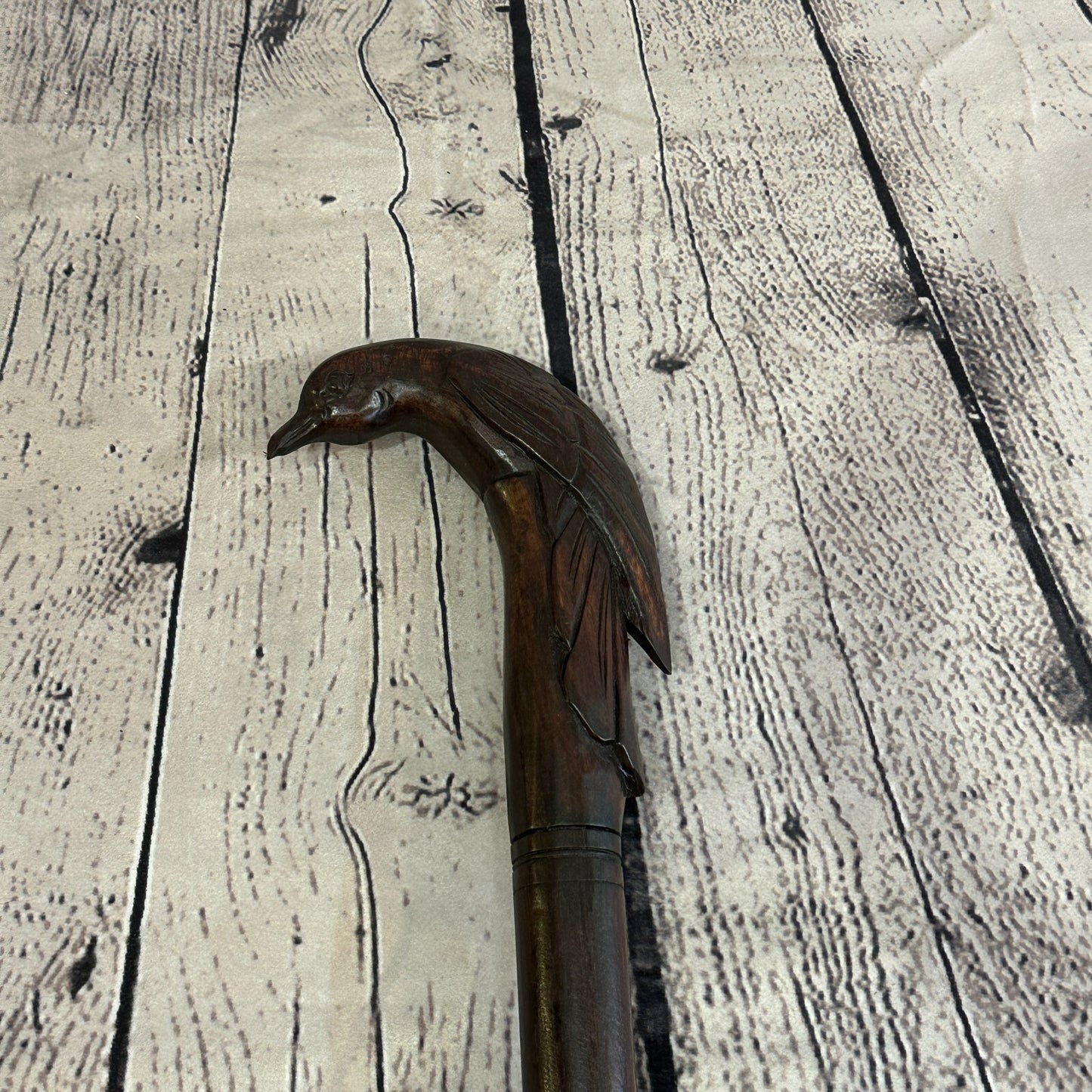 Humming Bird 90cm Tribal African Walking Stick Cane Hand Carved Dark Wood