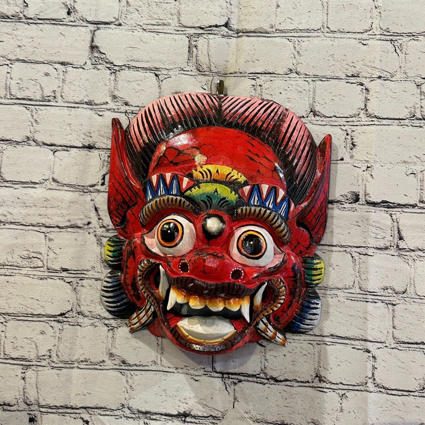 Large Wooden Red Barong Wall Mask 30cm x 25cm Handmade And Fairtrade