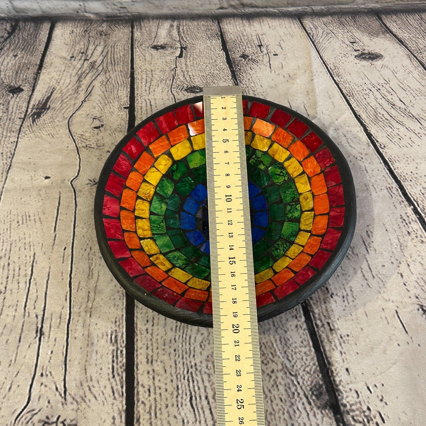 20cm Rainbow Eye Round Mosaic Handmade Ceramic Glass Tile Bowl Fruit