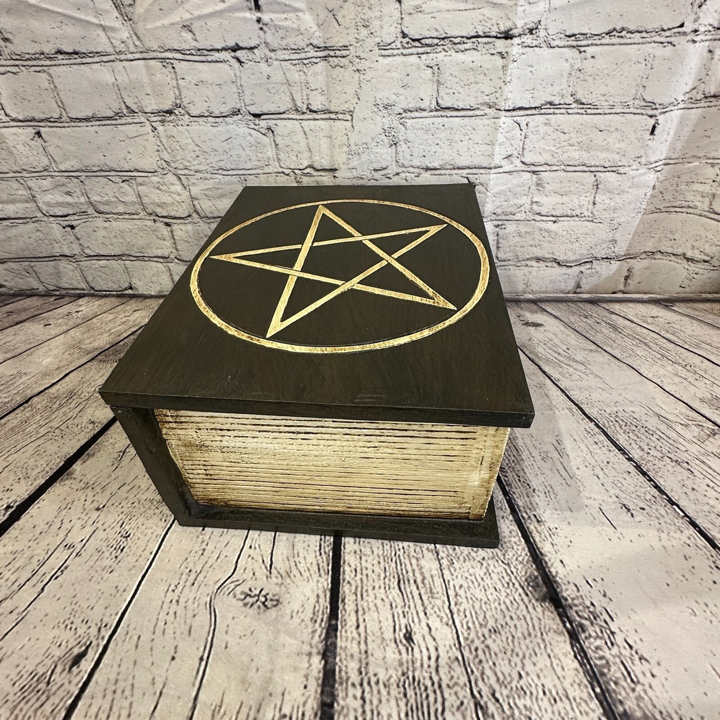 30cm x 22cm Book Wooden Gothic Pentagram Symbol Coffin Jewellery Trinket Box