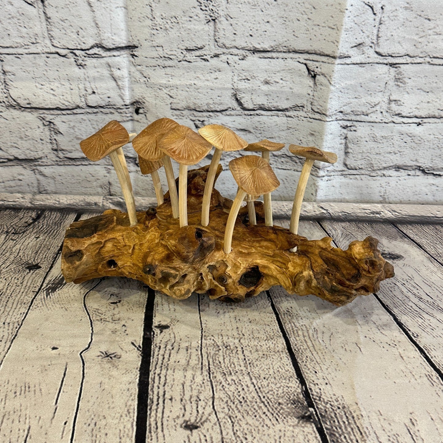 25cm Long Mushrooms Cluster Parasite Ornament Natural Carving Fairtrade Wooden