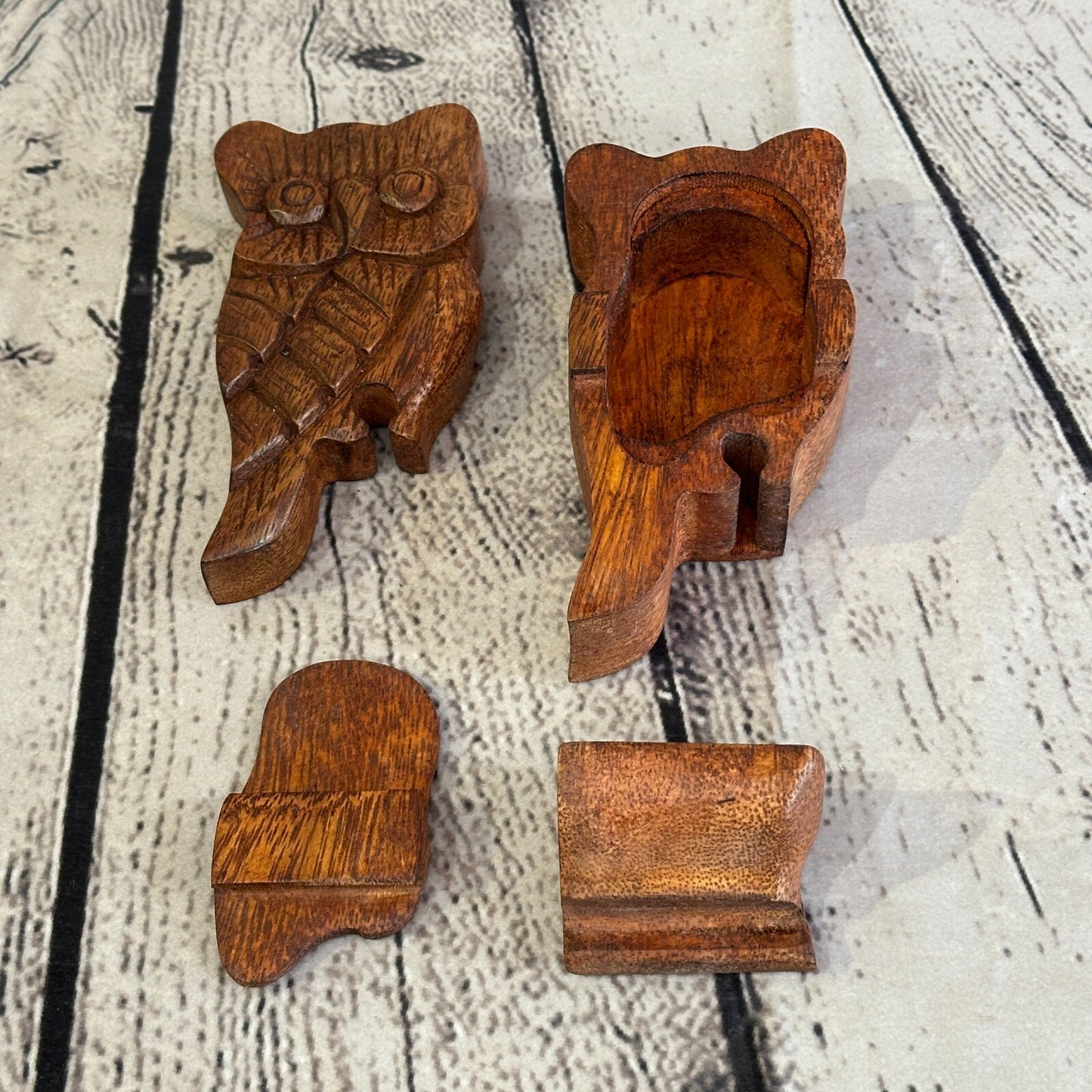 Carved Standing Owl 4 Bit Wooden Puzzle Box Secret Box Magic Trinket Handmade