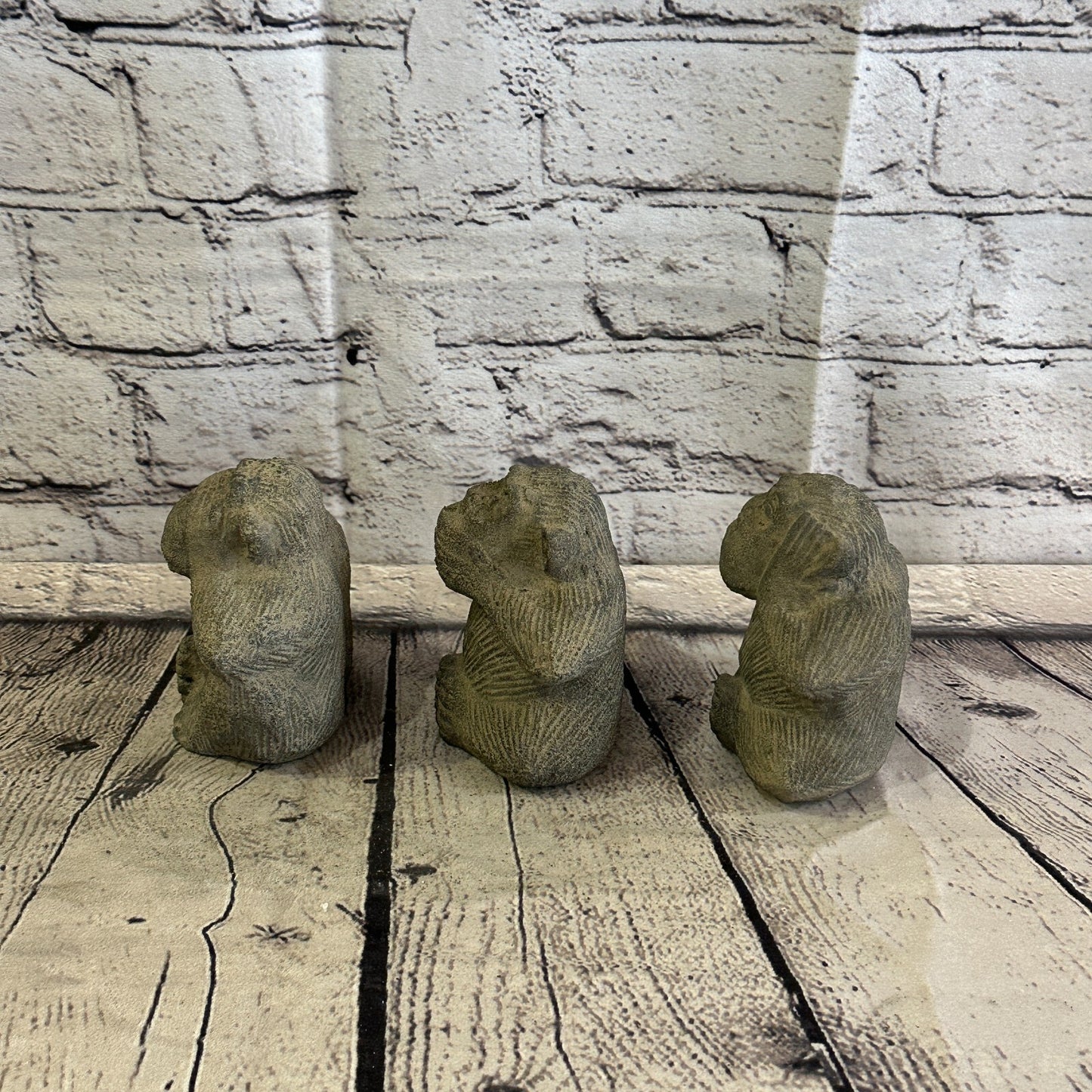 3 Wise Monkeys Set Stone Garden 10cm x 8cm Ornament Outdoor Indoor Statue Hindu