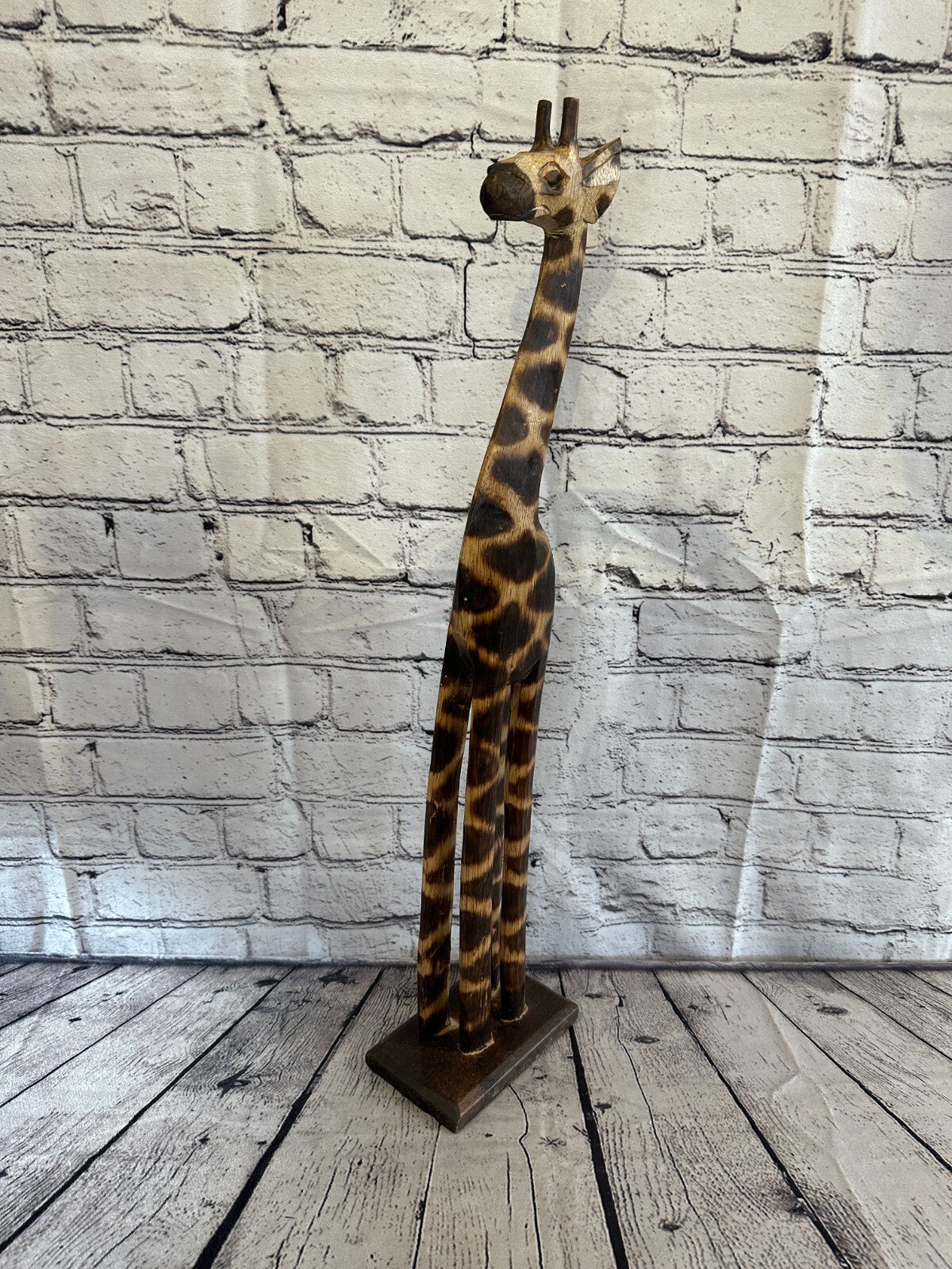 60cm Burnt Pattern Wood Giraffe Tall Statue Wood Modern Hand Carved Painted