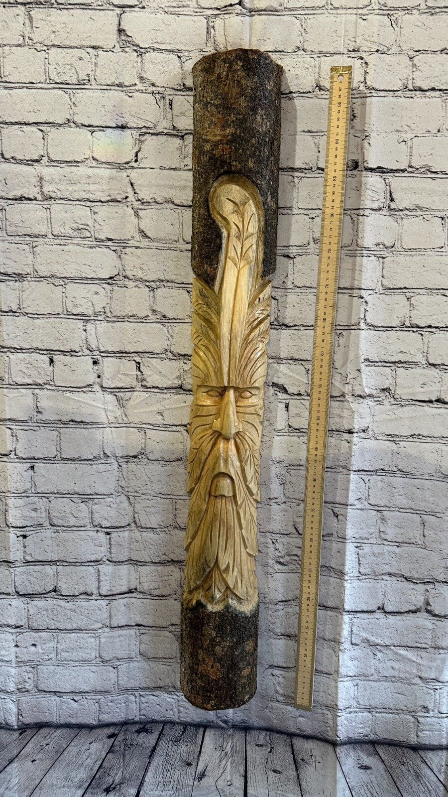 Green Man Of The Woods 100cm Hand Carved Wizard Tree Trunk Wood Fairtrade