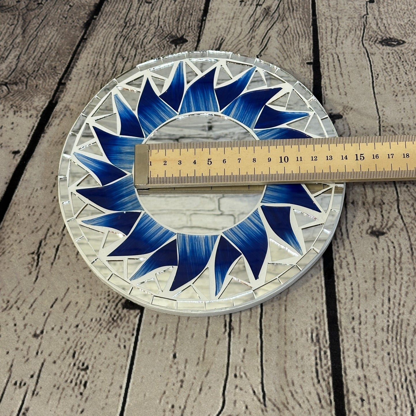 Dark Blue Flame Sun Mosaic Tile Wall Mirror 20cm x 20cm 8 Inches Handmade New