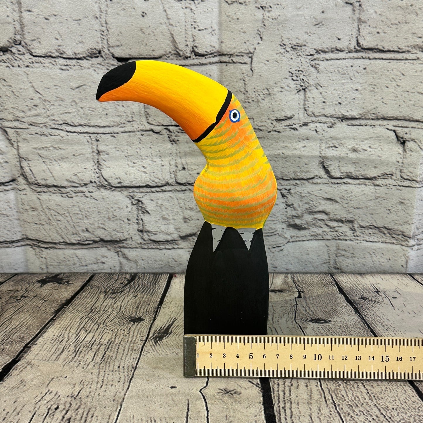 20cm Yellow Toucan Bird Ornament Statue Fair Trade Hand Made Carved Wood