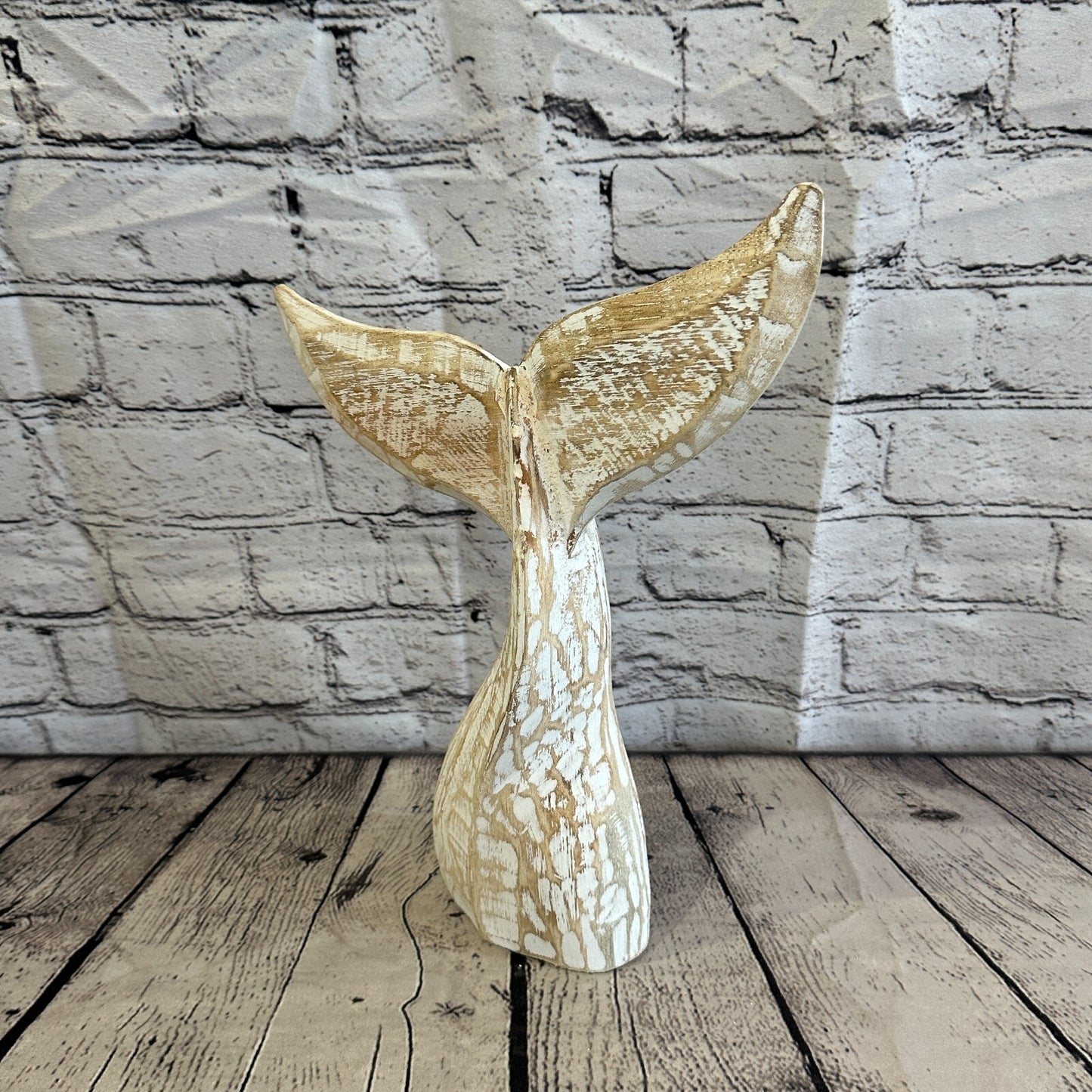 35cm x 30cm Whale Tail White Fish Wood Coastal Ocean Bathroom Decoration