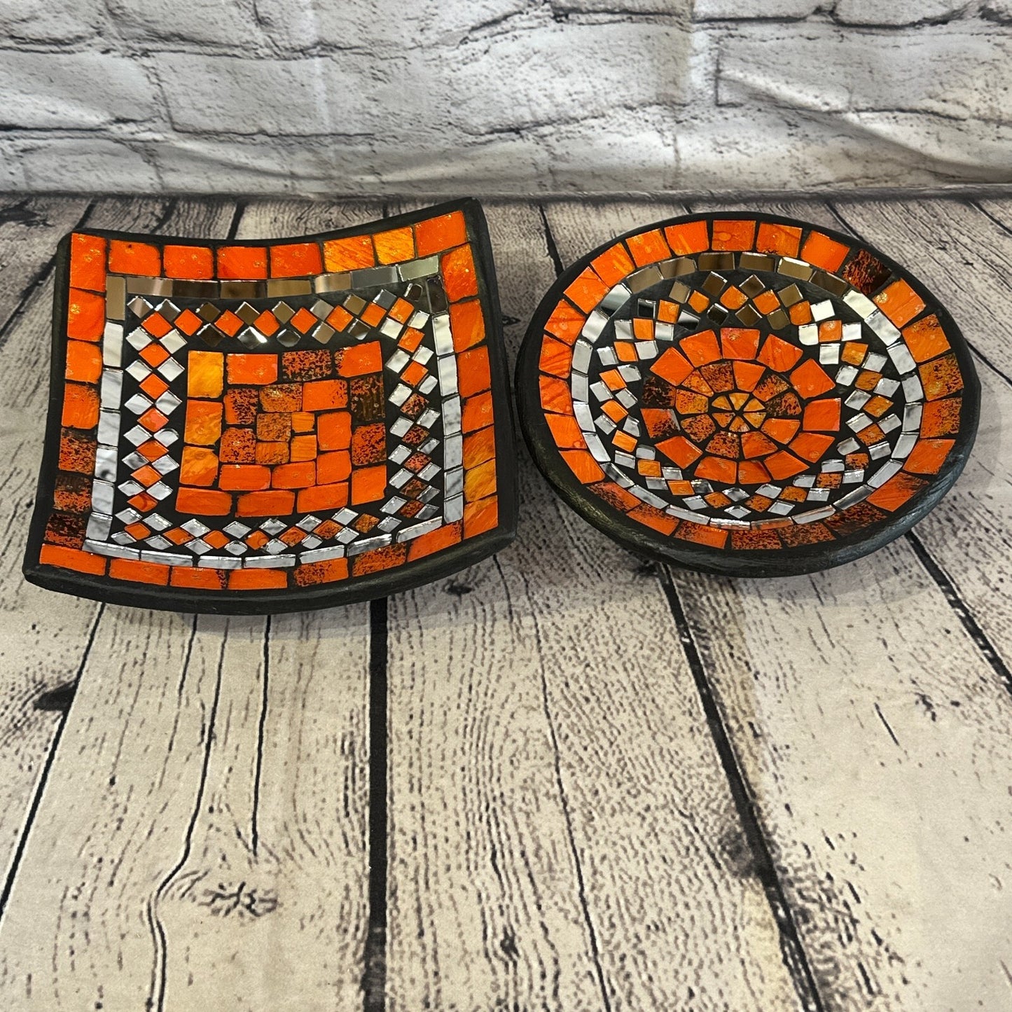 20cm Orange Square Mosaic Handmade Ceramic Glass Tile Bowl Fruit