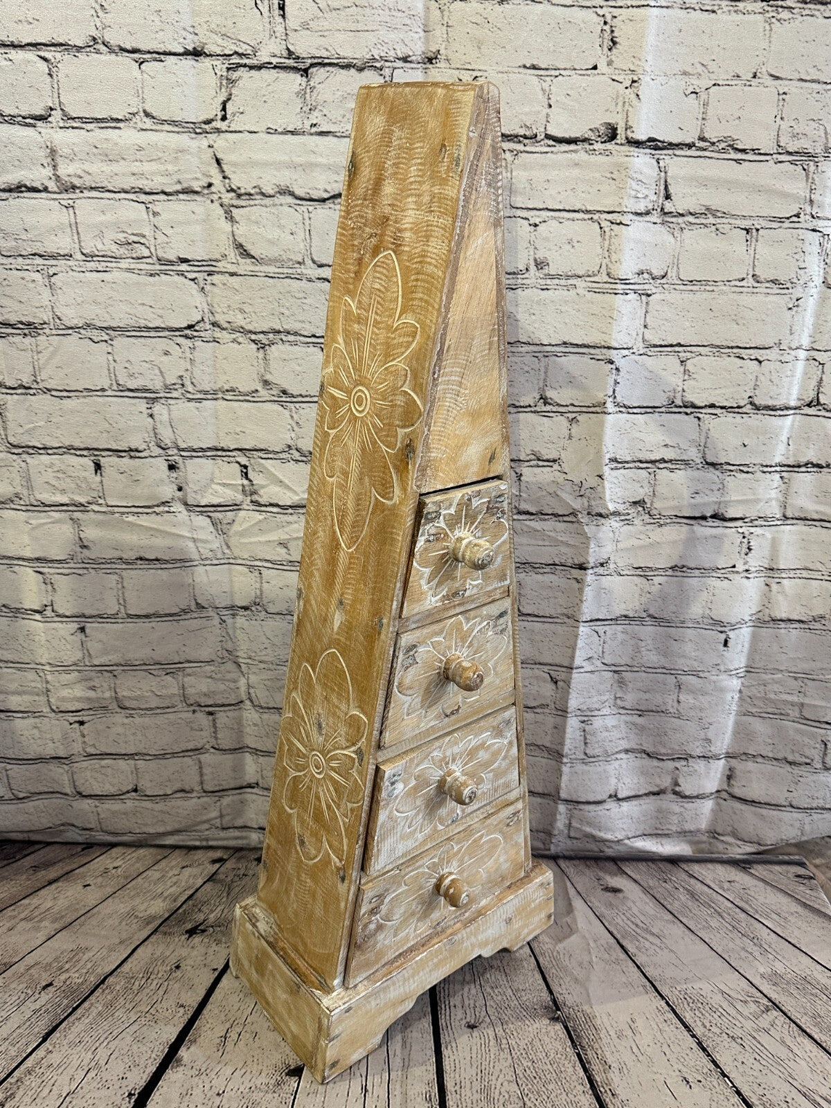 80cm x 30cm White 3 Draw Pyramid Wooden Side Cabinet Living Storage Furniture