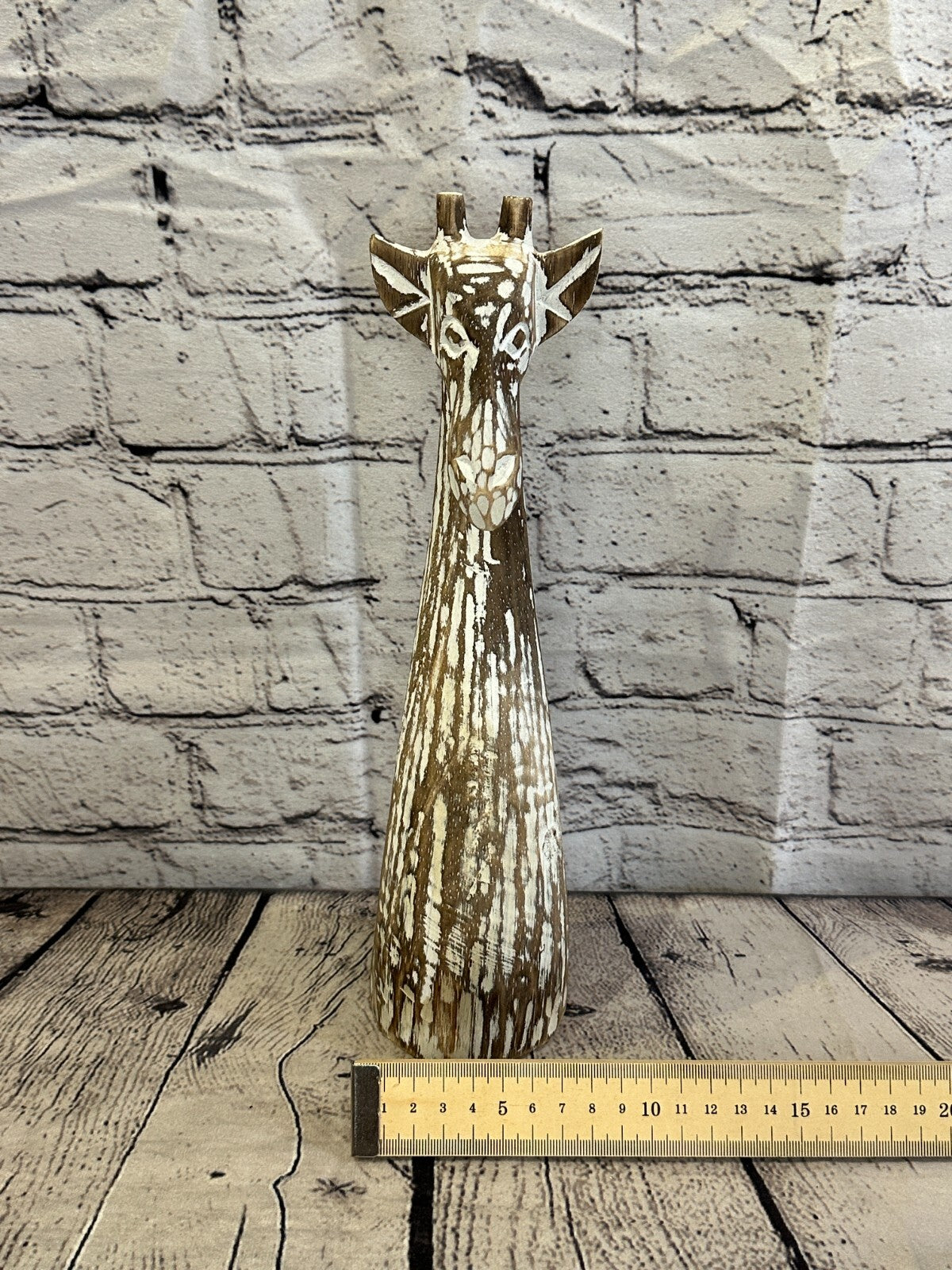 Brown Wooden Giraffe Head With Shabby Pattern 30cm x 10cm Handmade and Fairtrade