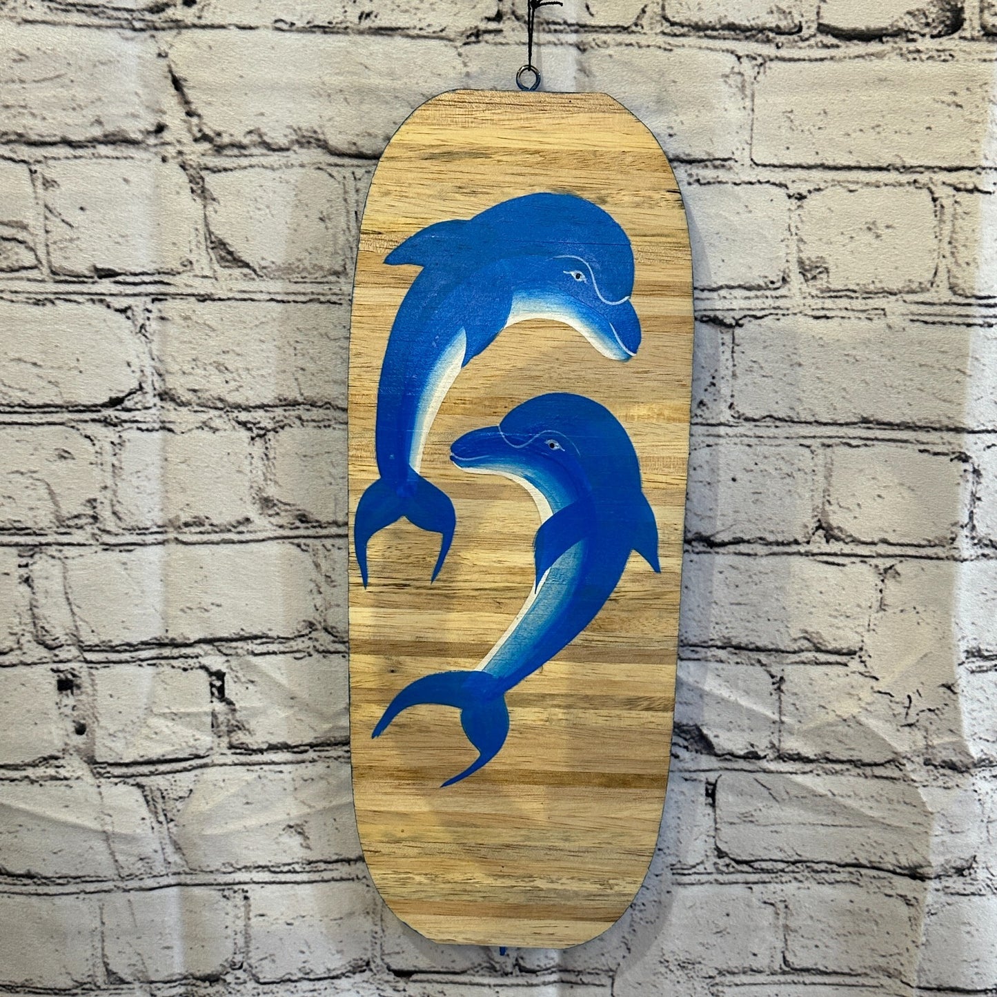 40cm Blue Dolphin Wind Spinner Wooden Spiral Mobile Garden Ornament