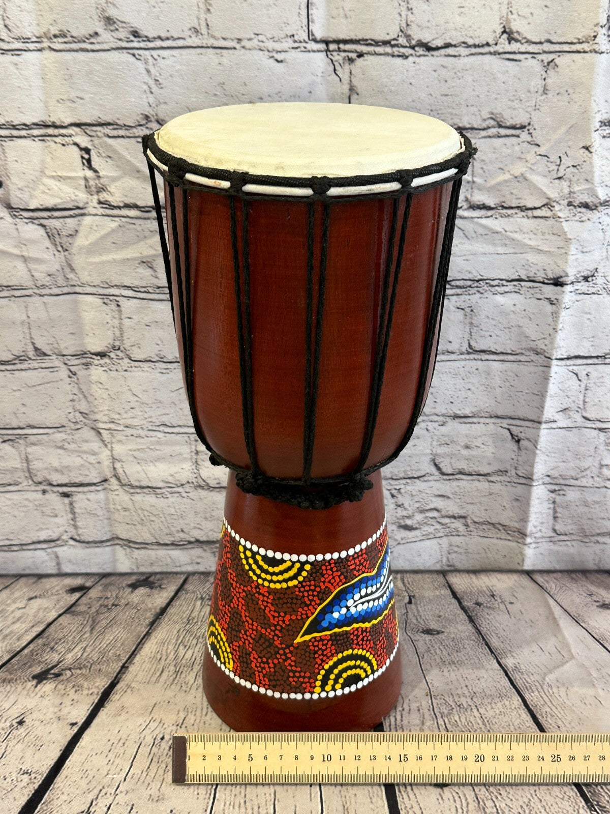 40cm Painted Wooden Djembe Bongo Painted African Influenced Drum High Handmade