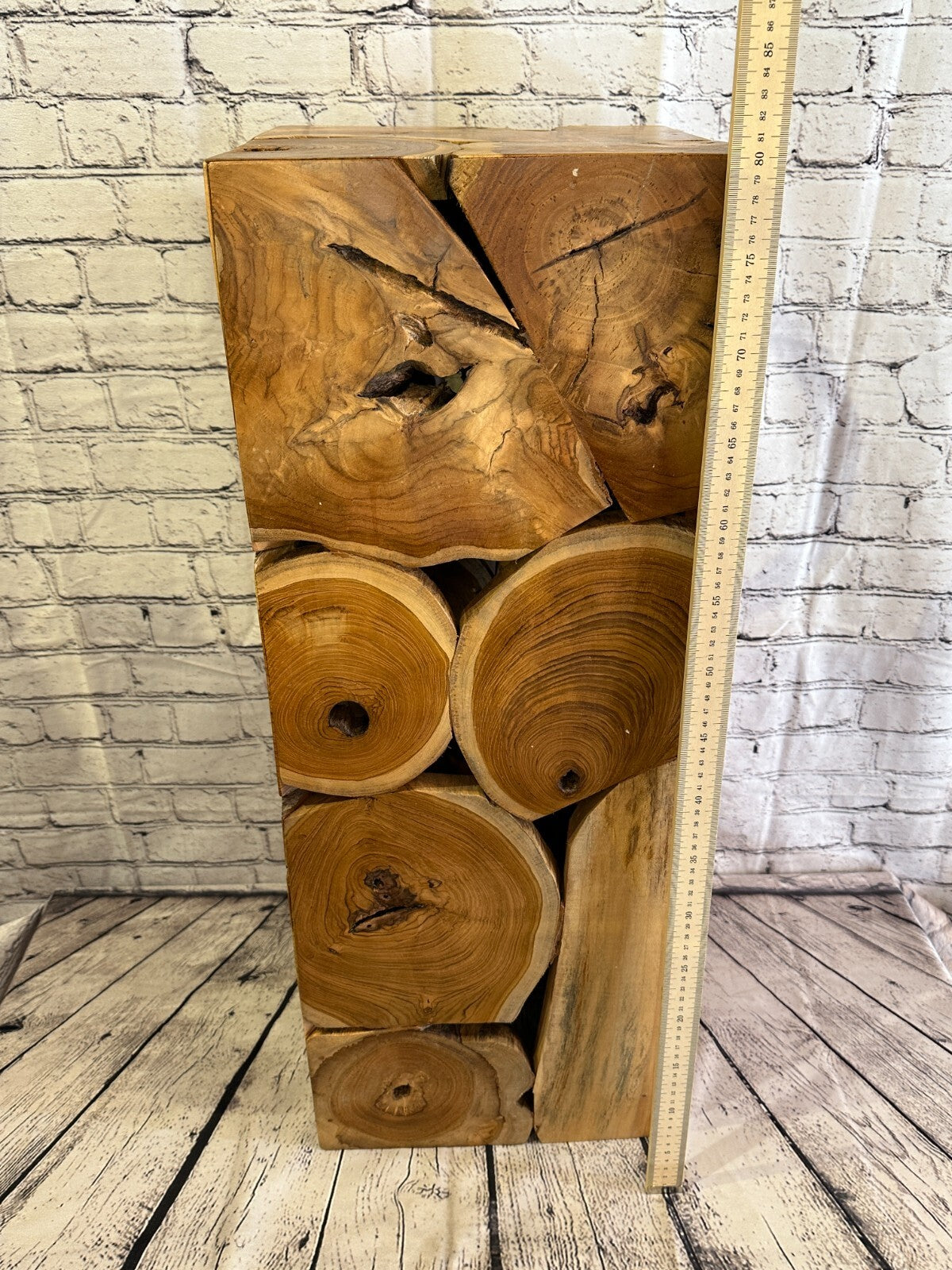 80cm x 30cm Teak Root Wood Block Side Table Lamp Stool Square Wood Coffee Table