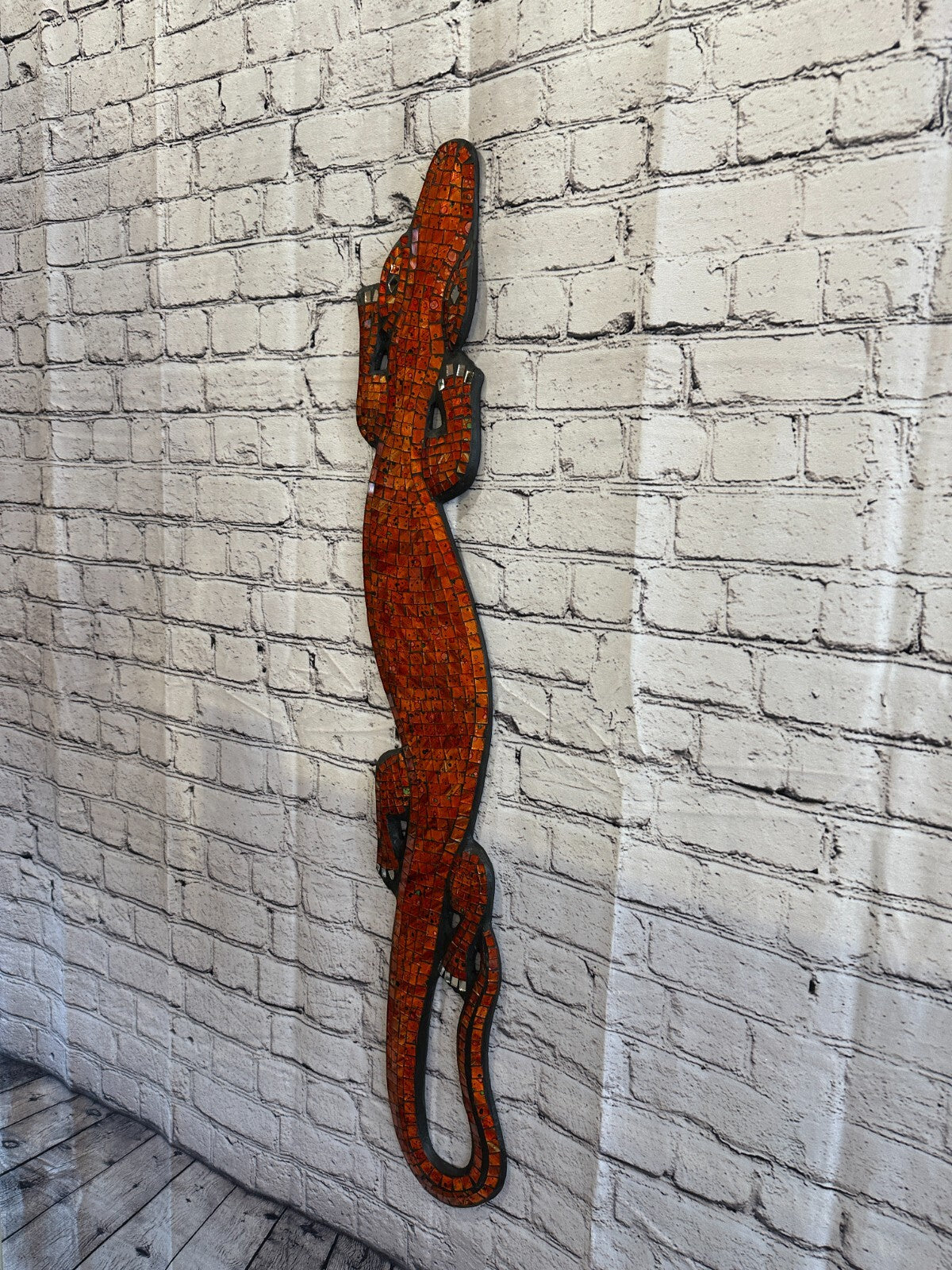 80cm Gecko Orange Mosaic Wall Hanging Wooden Ornaments Wood Carving