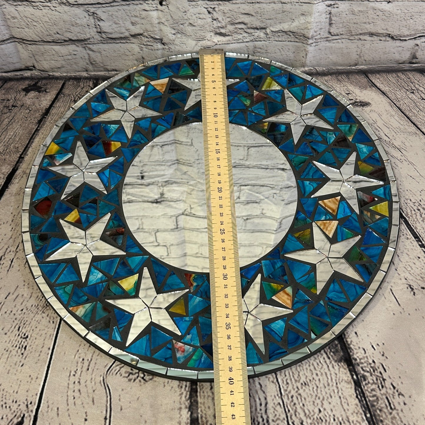 Blue Stars Mosaic Tile Wall Mirror 40cm x 40cm 16 Inches Handmade New