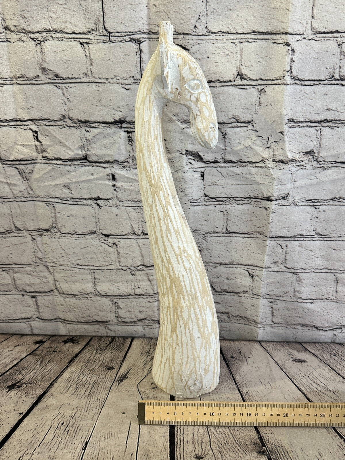 White Wooden Giraffe Head With Shabby Pattern 50cm x 10cm Handmade and Fairtrade