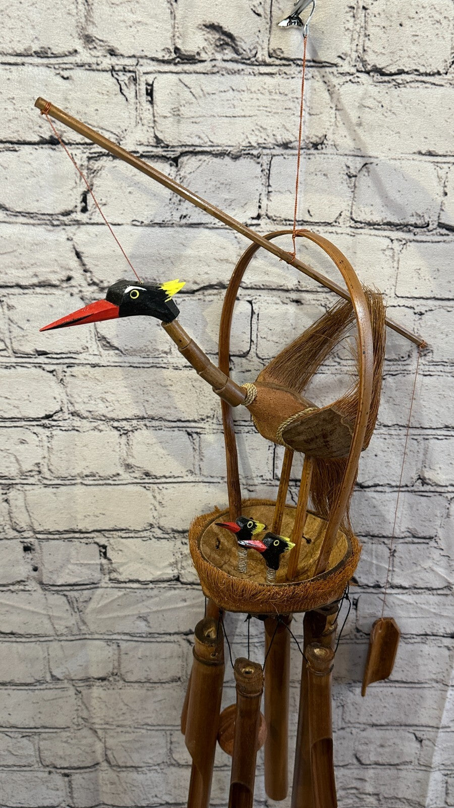 Bird Nest With Chimes Bamboo Windchime 60cm Garden Gift Summer Handmade Chimes