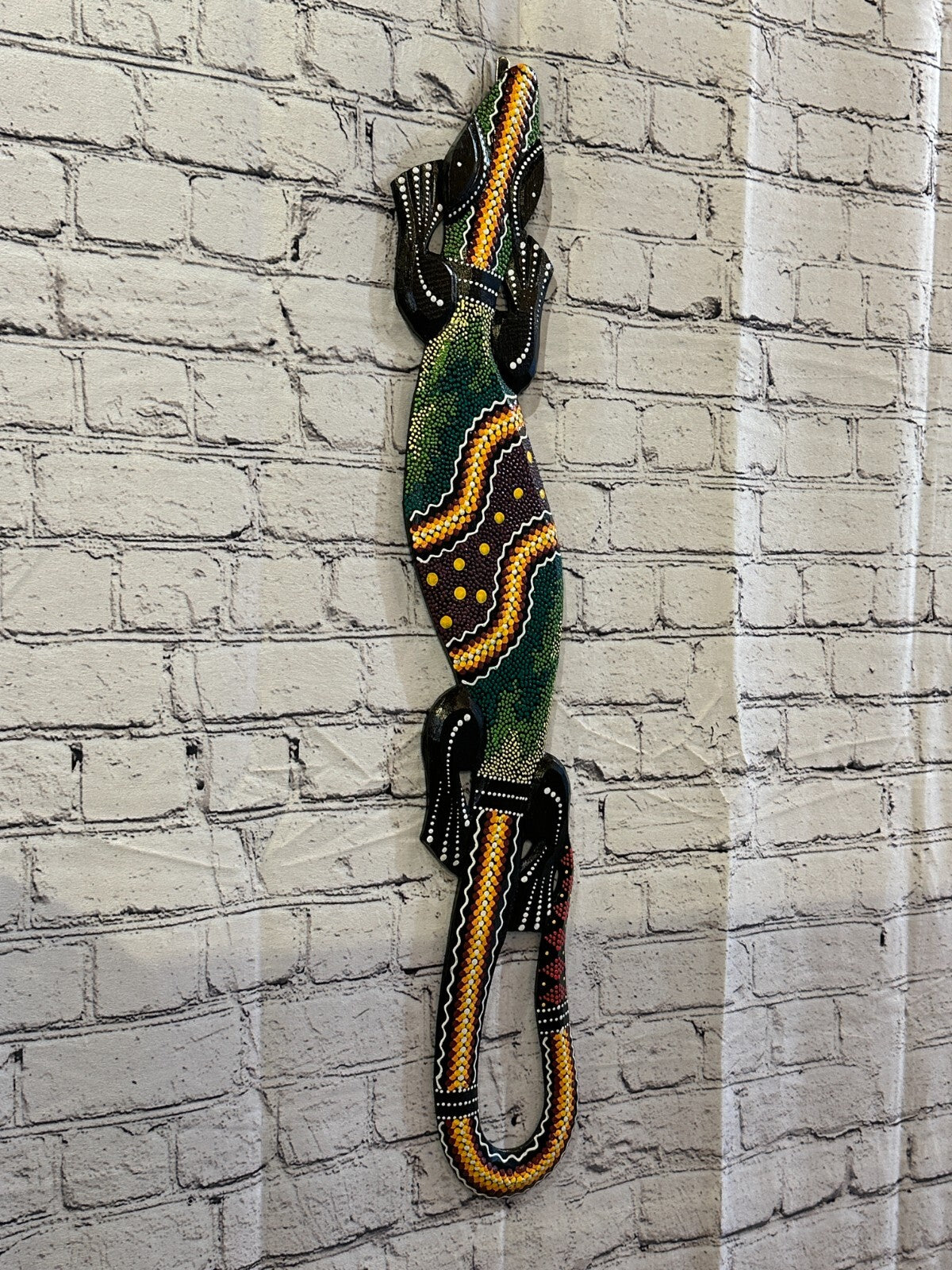 80cm Gecko Carved Wooden Dot Painted Ethnic Tribal Tiki Wall Handmade No 3