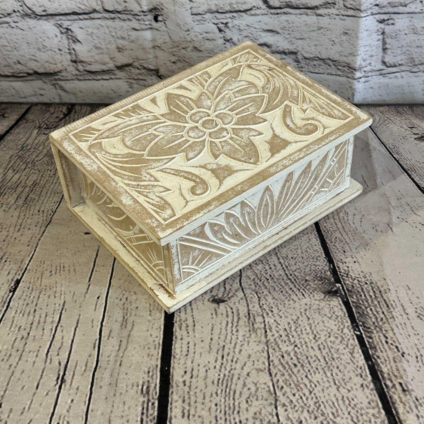 White Flower MDF Box Lotus 18cm x 12cm x 7cm Wooden Box Trinket Handmade