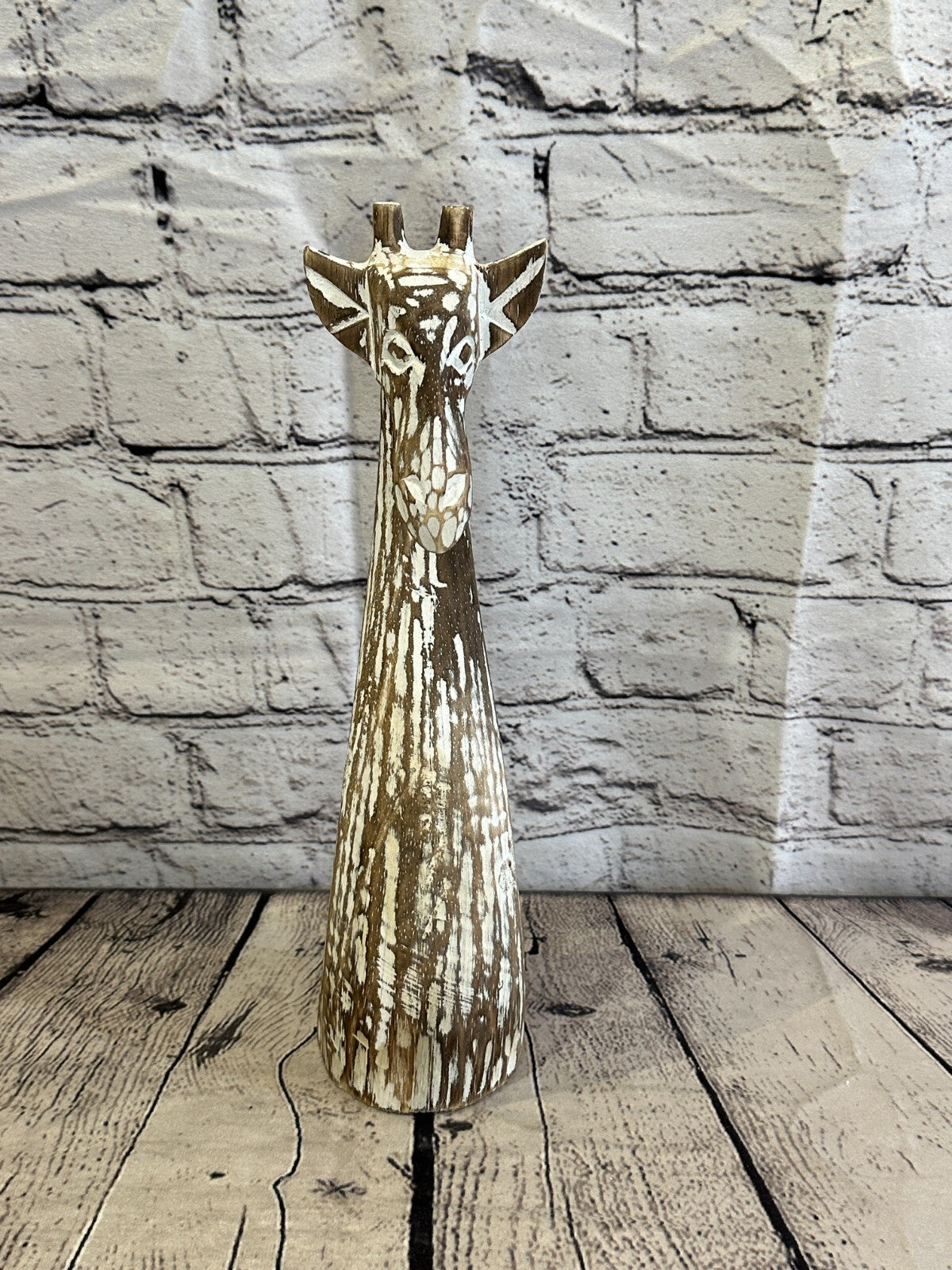 Brown Wooden Giraffe Head With Shabby Pattern 30cm x 10cm Handmade and Fairtrade