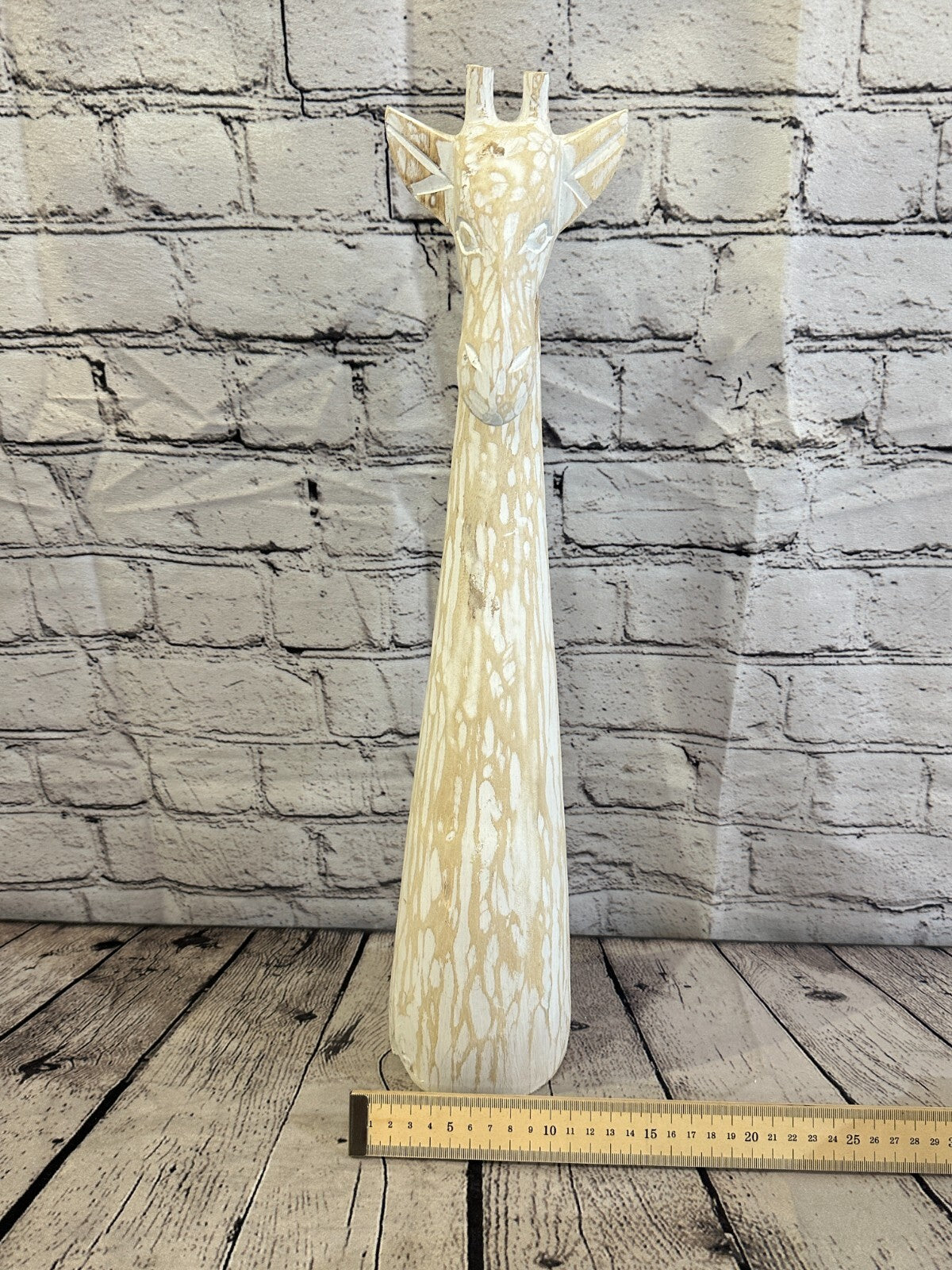 White Wooden Giraffe Head With Shabby Pattern 50cm x 10cm Handmade and Fairtrade
