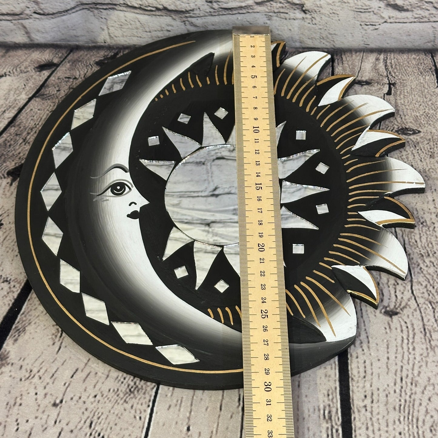 Black Half Moon Mosaic Tile Wall Mirror 30cm x 30cm 12 Inches Handmade Fairtrade