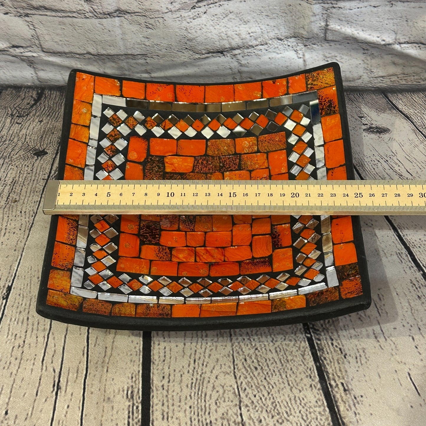 25cm Orange Square Mosaic Handmade Ceramic Glass Tile Bowl Fruit