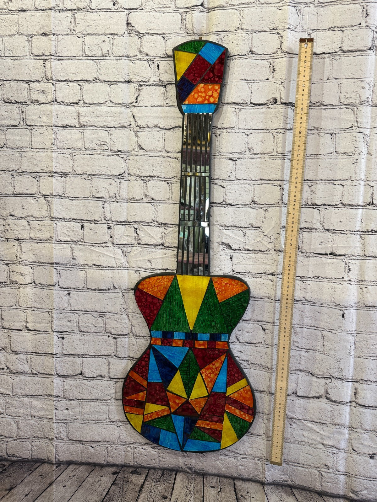 Bright Rainbow Guitar Mosaic Tile Wall Mirror 100cm x 30cm Handmade New