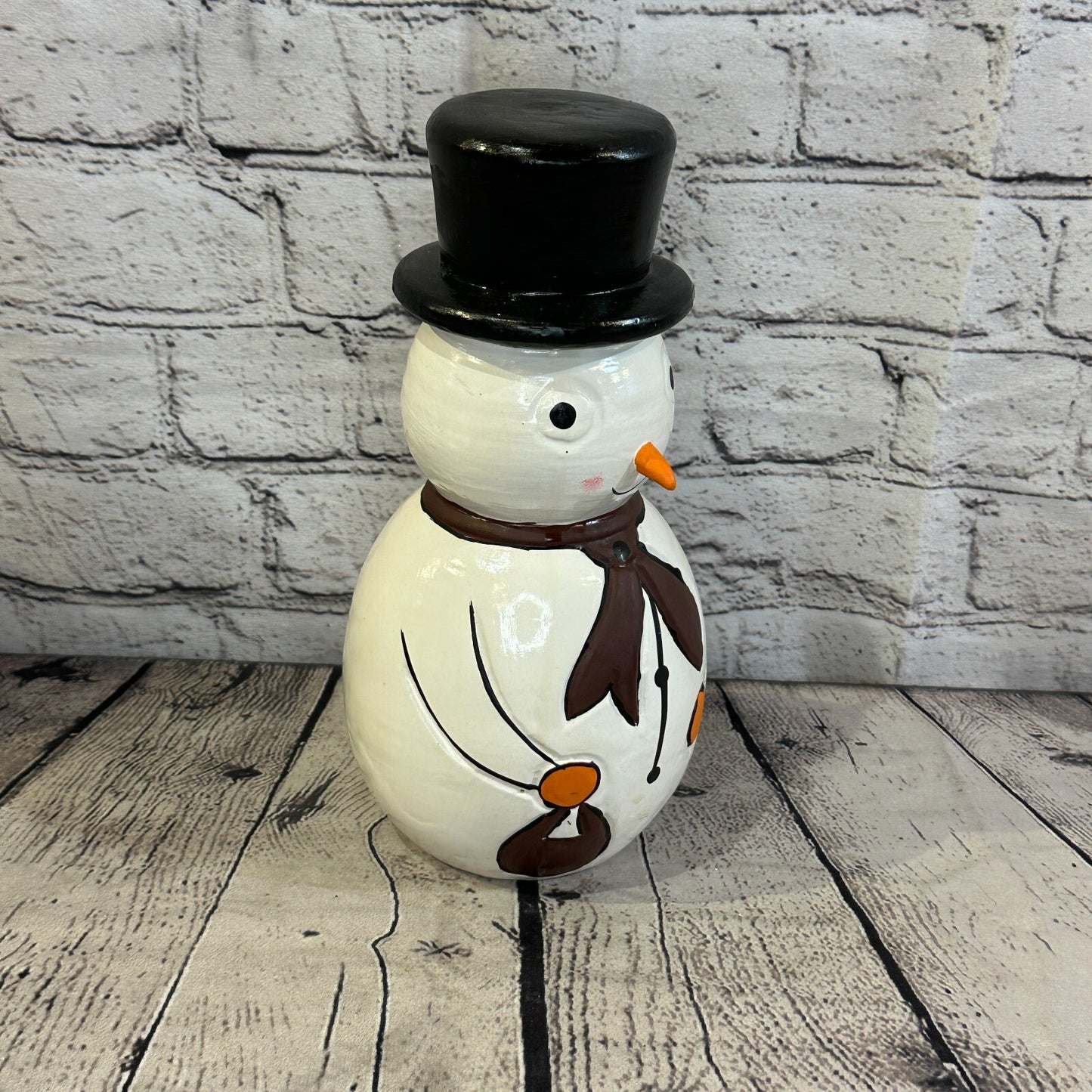25cm x 12cm Black Top Hat Snowman Handcrafted Wood Xmas Christmas Ornament