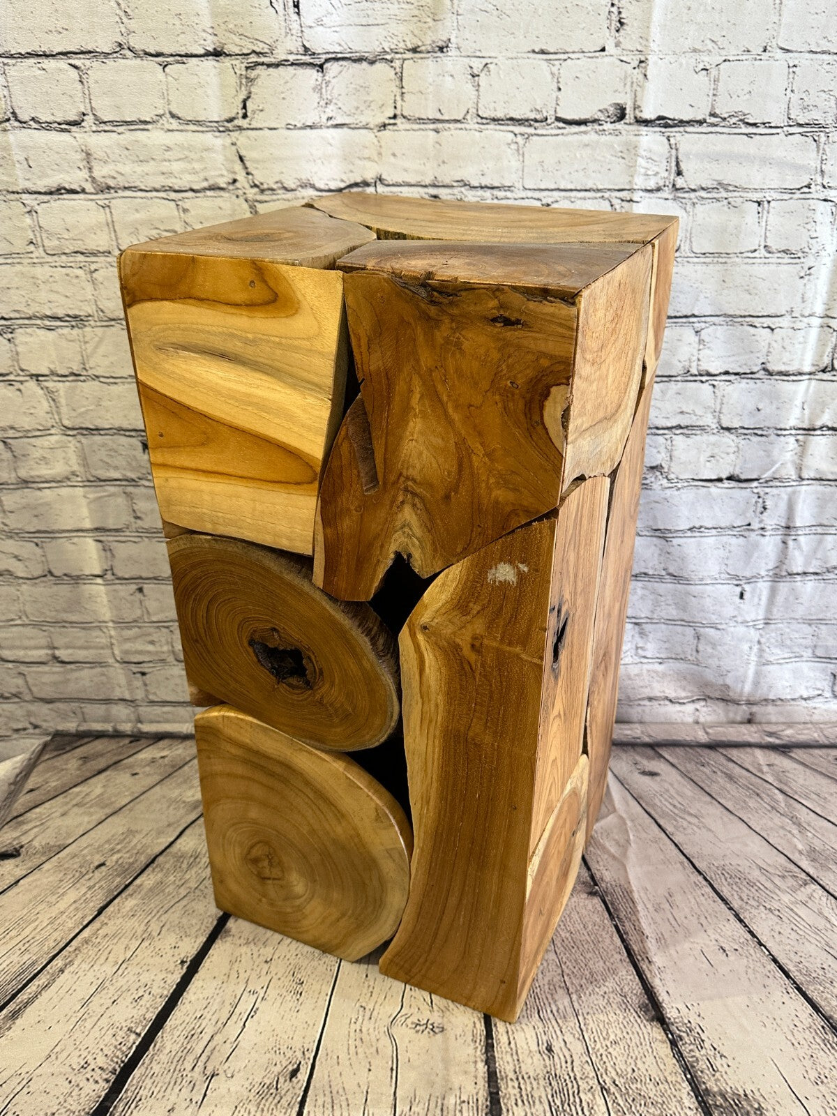 60cm x 30cm Teak Root Wood Block Side Table Lamp Stool Square Wood Coffee Table