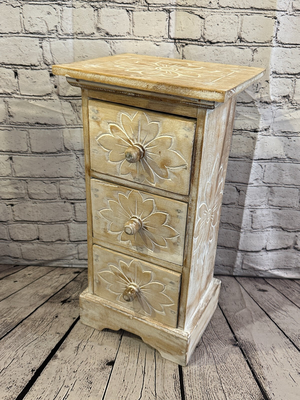 60cm x 25cm Cream 3 Draw Wooden Side Cabinet Living Hallway Storage Furniture