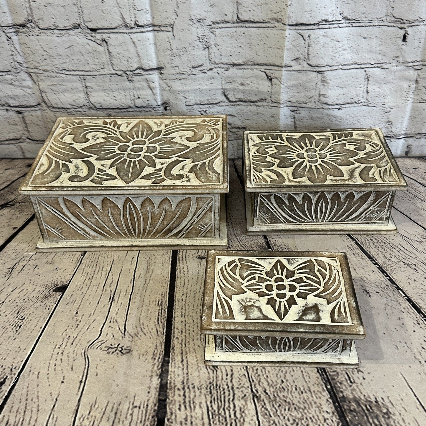 Brown Flower MDF Box Lotus 22cm x 18cm x 8cm Wooden Box Trinket Handmade