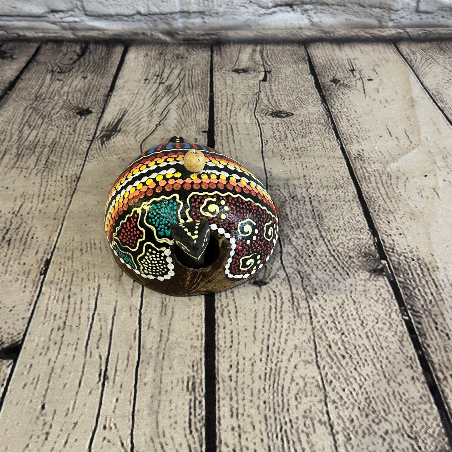 Pull Back Carved Coconut Shell Nodder Bobble Head Tail Sea Turtle Tortoise