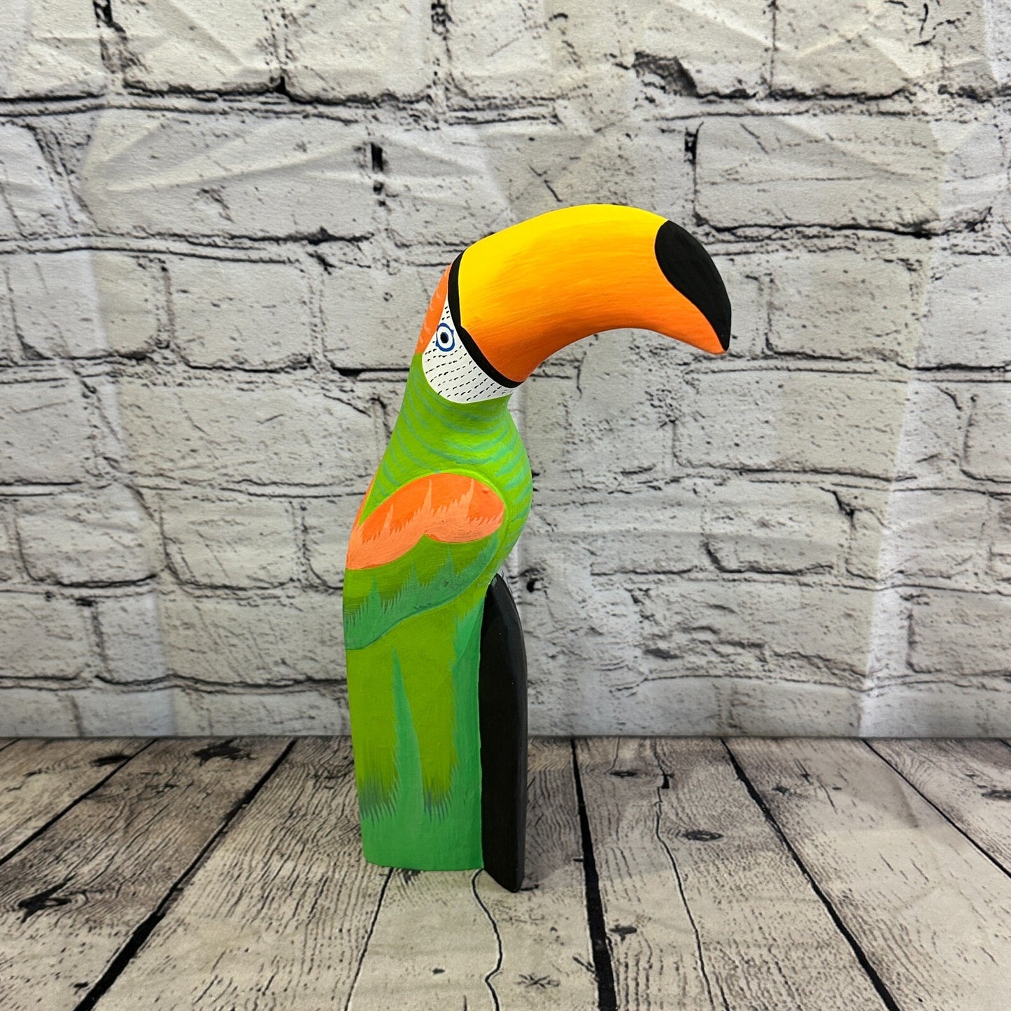 30cm Green Toucan Bird Ornament Statue Fair Trade Hand Made Carved Wood