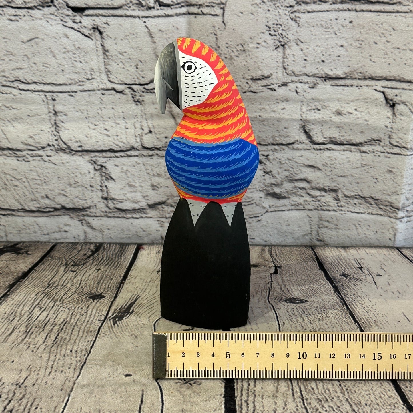20cm Red Parrot Bird Ornament Statue Fair Trade Hand Made Carved Wood