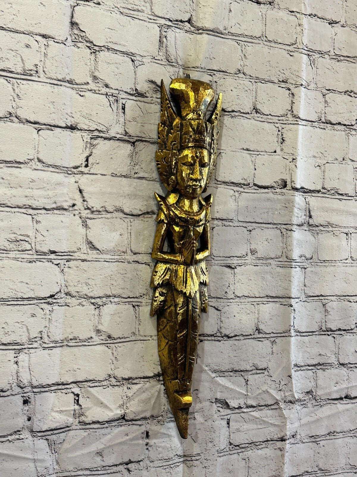 Gold Antique Colour Sita Dewi Bali Rice Goddess Wings Mermaid Wood 50cm Pair
