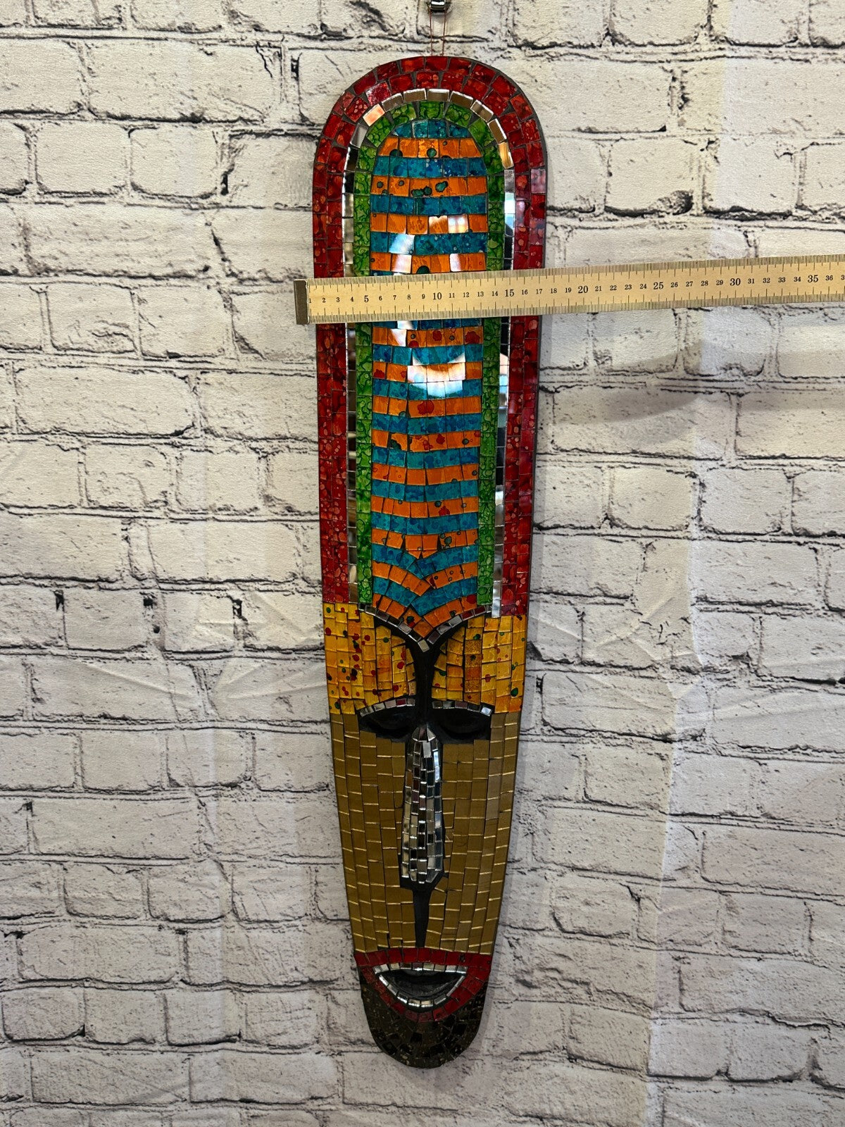 80cm Mosaic Mirror Mask Carved Painted Ethnic Tribal Wall Art Handmade Design 1