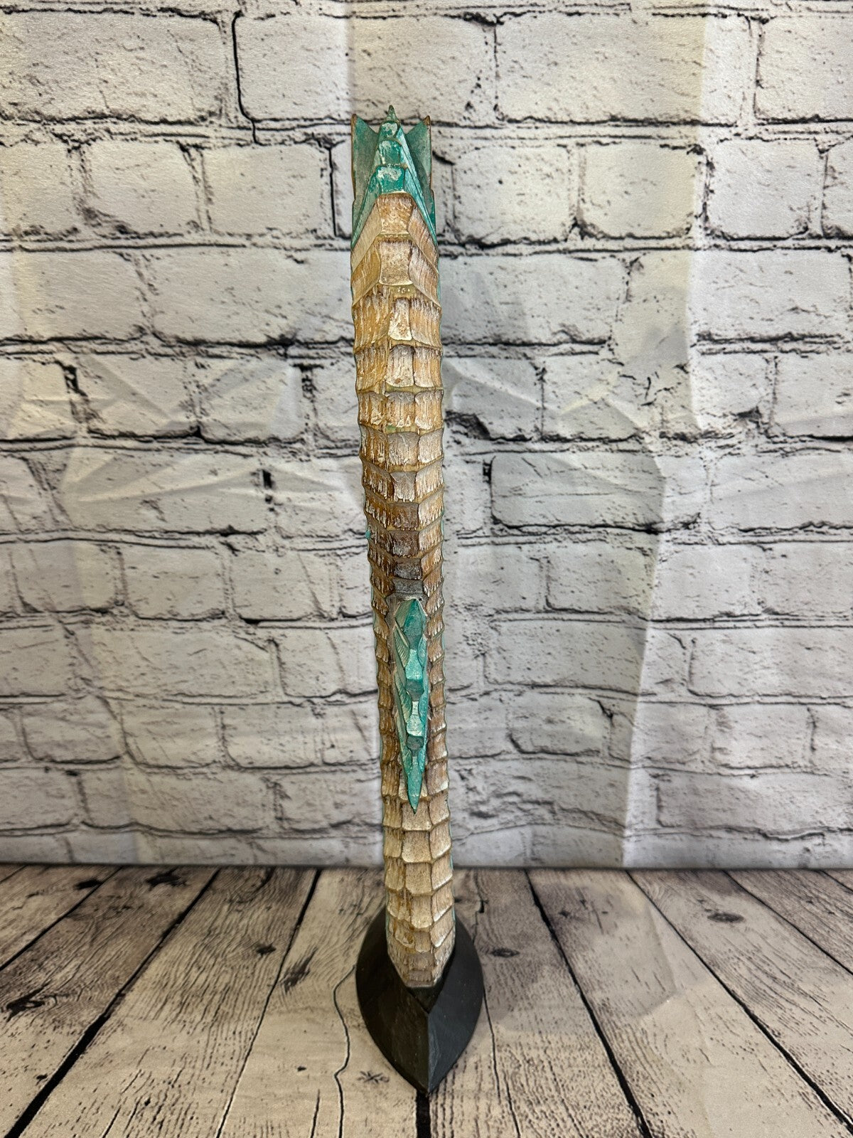 50cm Green Brown Wooden Shabby Seahorse Statue Ornament Fair Trade Handcarved
